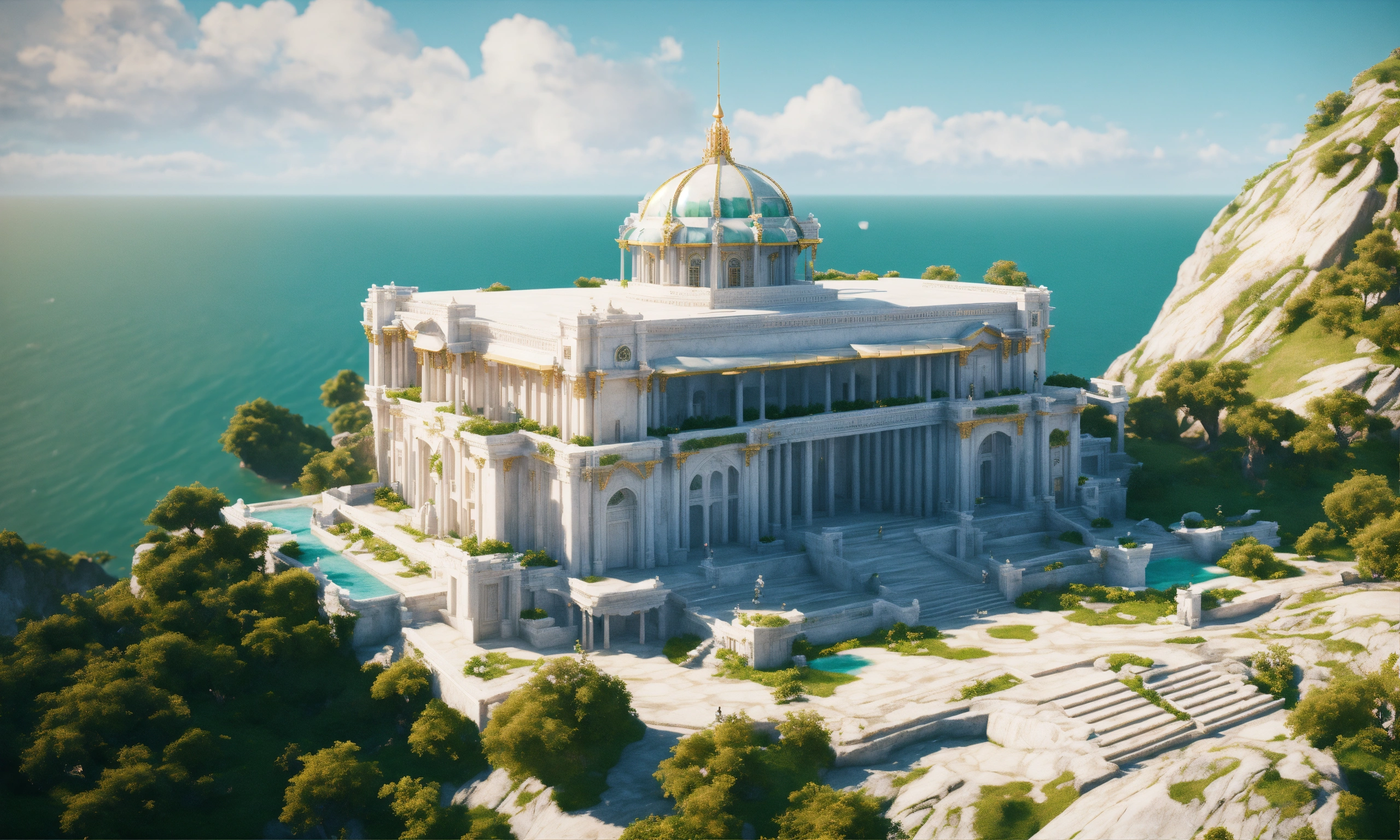 Lexica - Overhead view of a white marble and jade sci fi royal palace ...