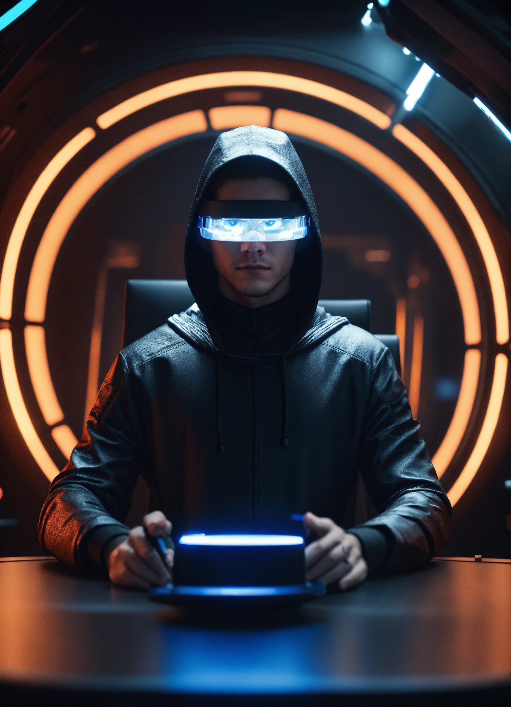 Lexica - Nerdy 25 year old male hacker wearing futuristic black ...