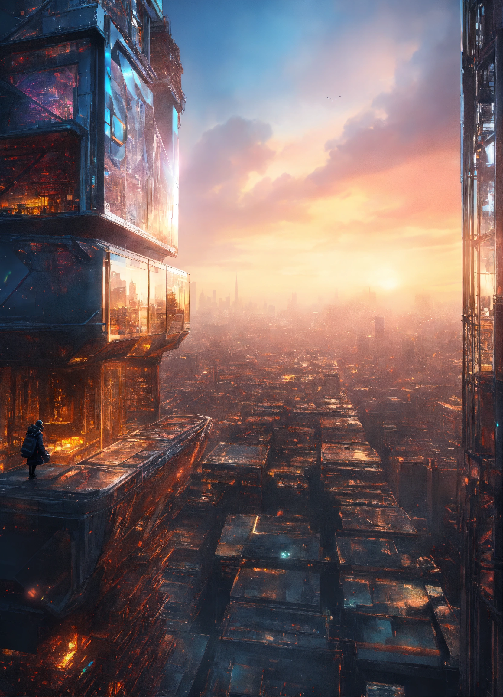 Lexica - Person standing on top of a building in a futuristic city that ...