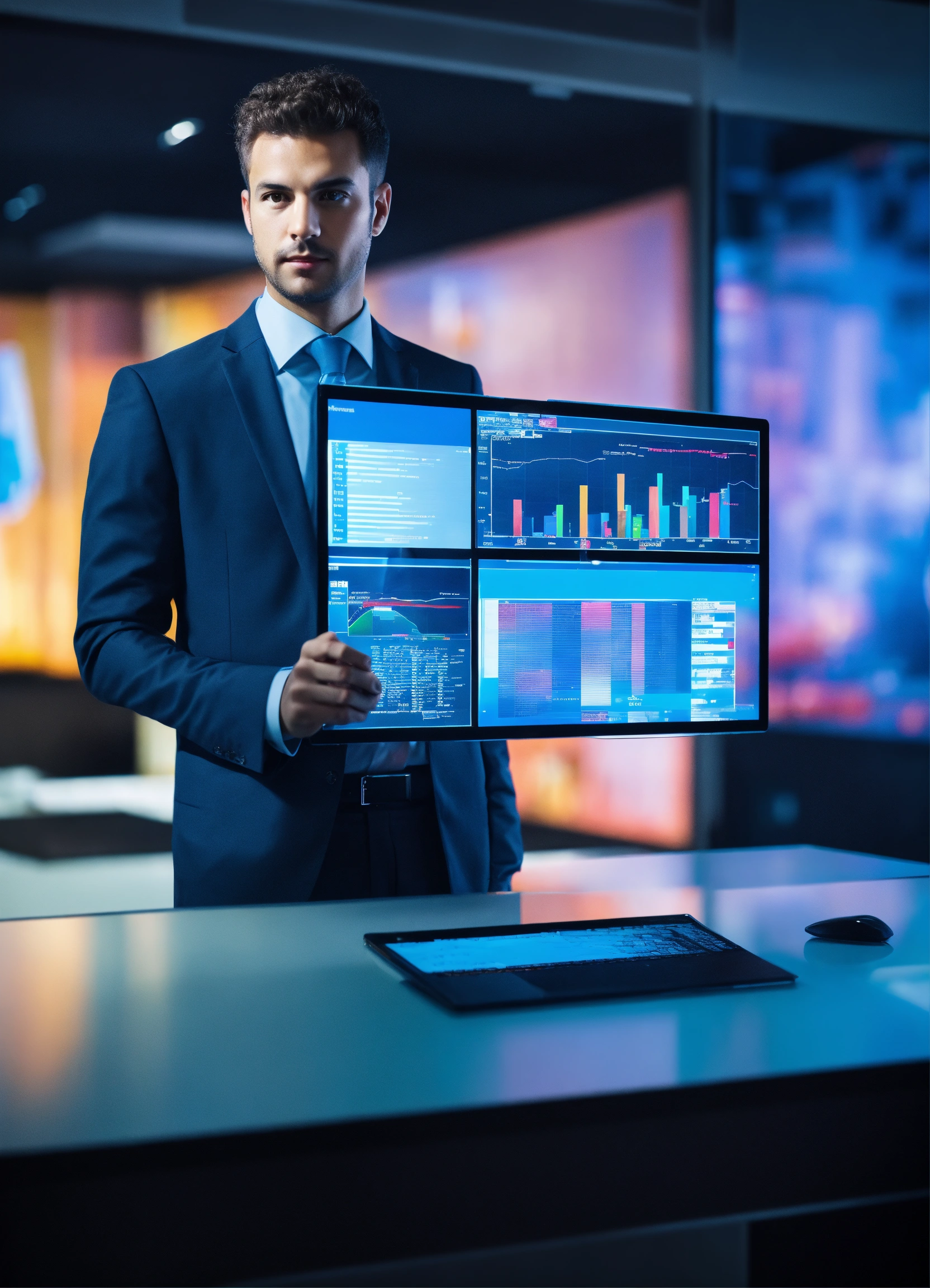 Lexica - A full transparent computer screen with business data, behind ...