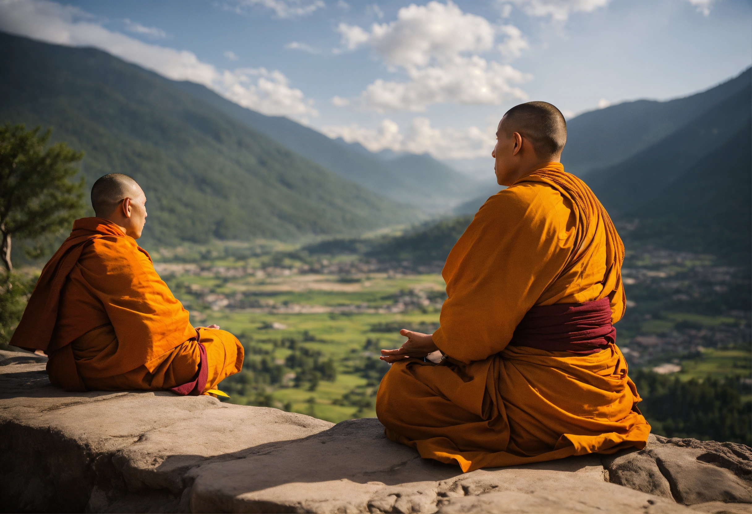 Lexica - Wise monk sitting with his both hands raised and other monks ...