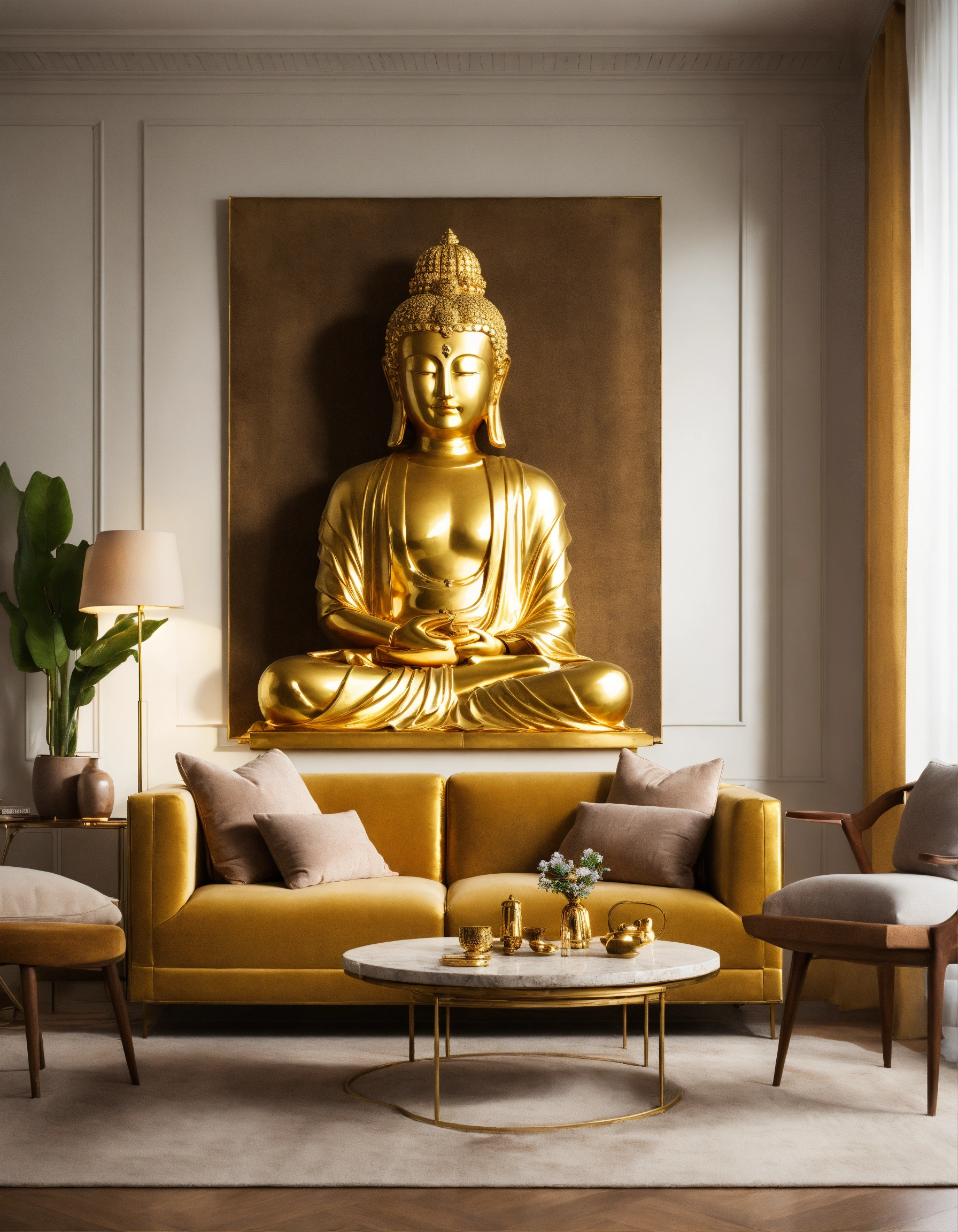 Lexica - Buda golden figure on a beautiful living room