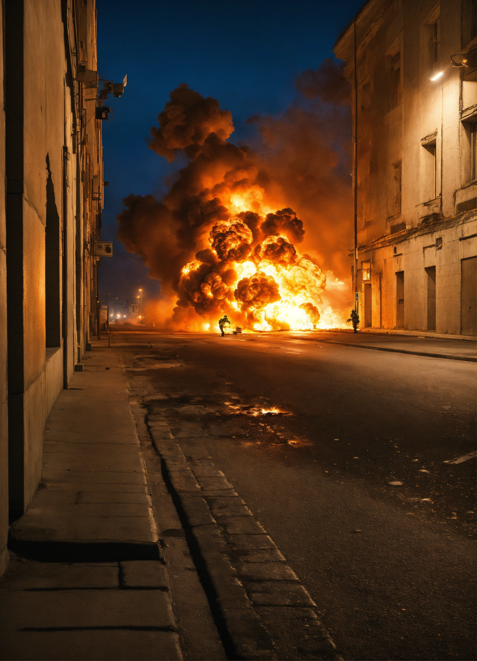 Lexica - Police explosion into the night street, photo realiste, with a ...