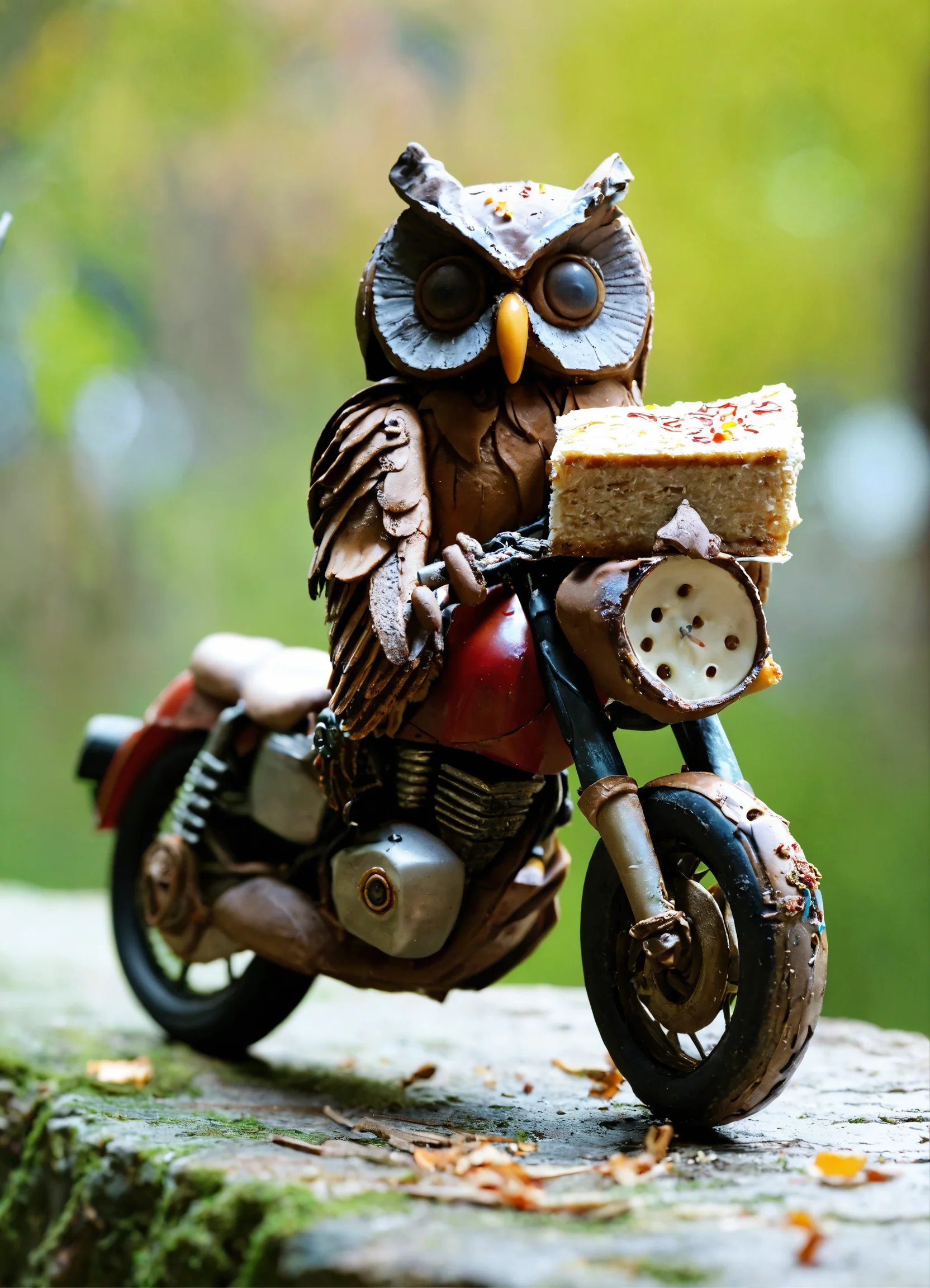 Lexica - An owl made of torten riding a motorbike
