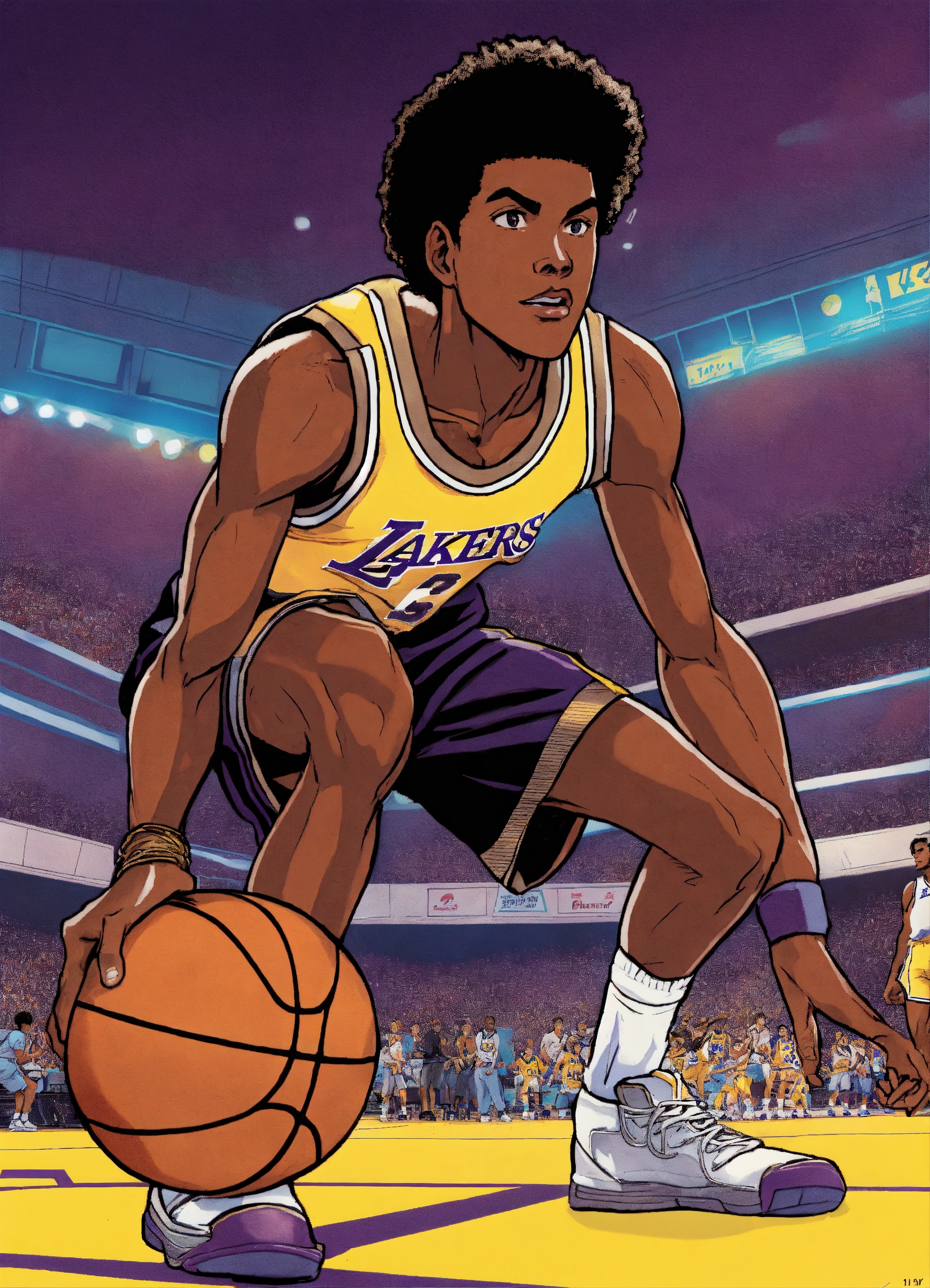 Lexica - 80s anime black sports basketball fleer card los angeles lakers  comic