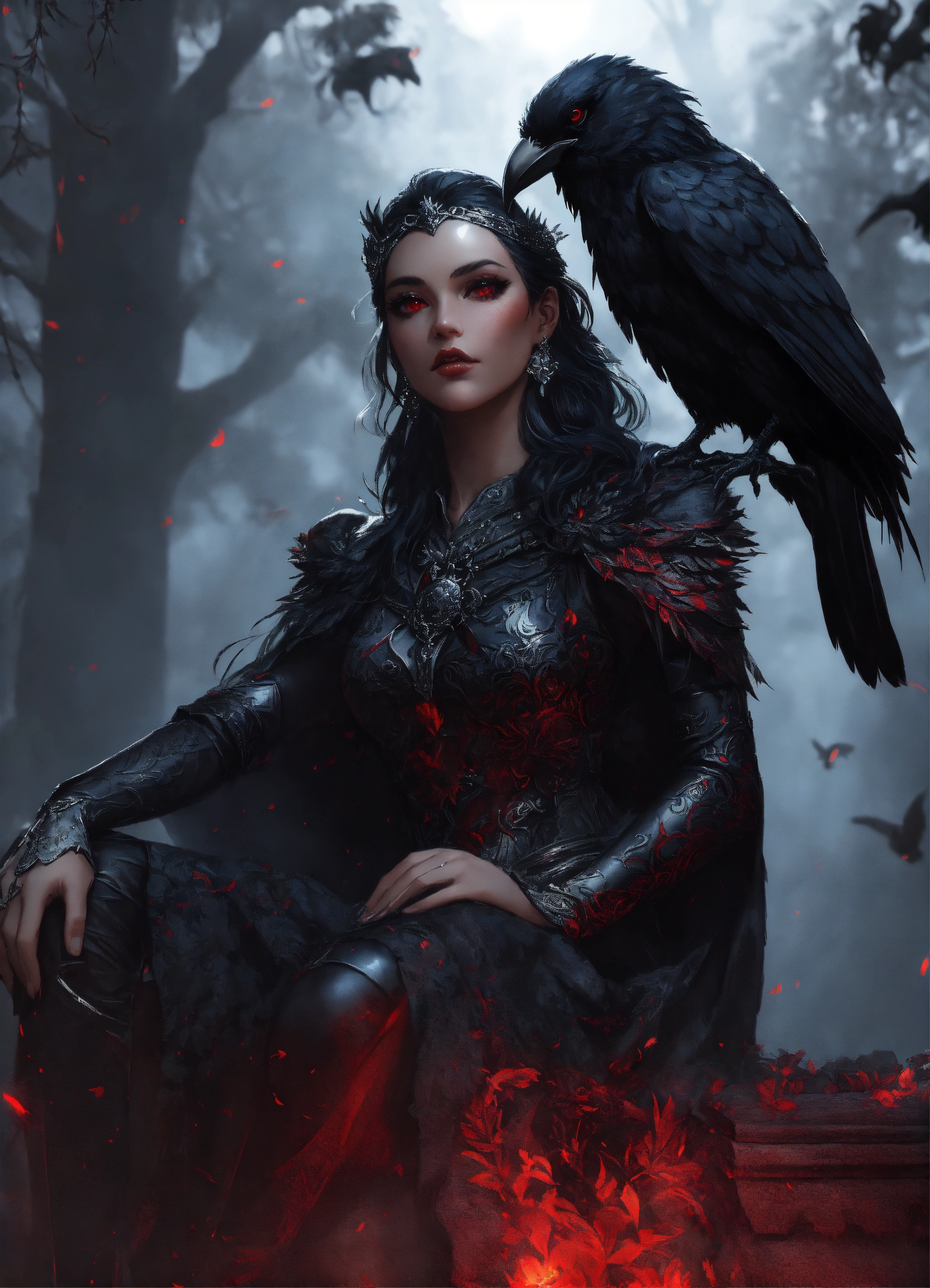 Lexica - Artgerm, blackandwhite, ravenqueen with raven sitting on an ...