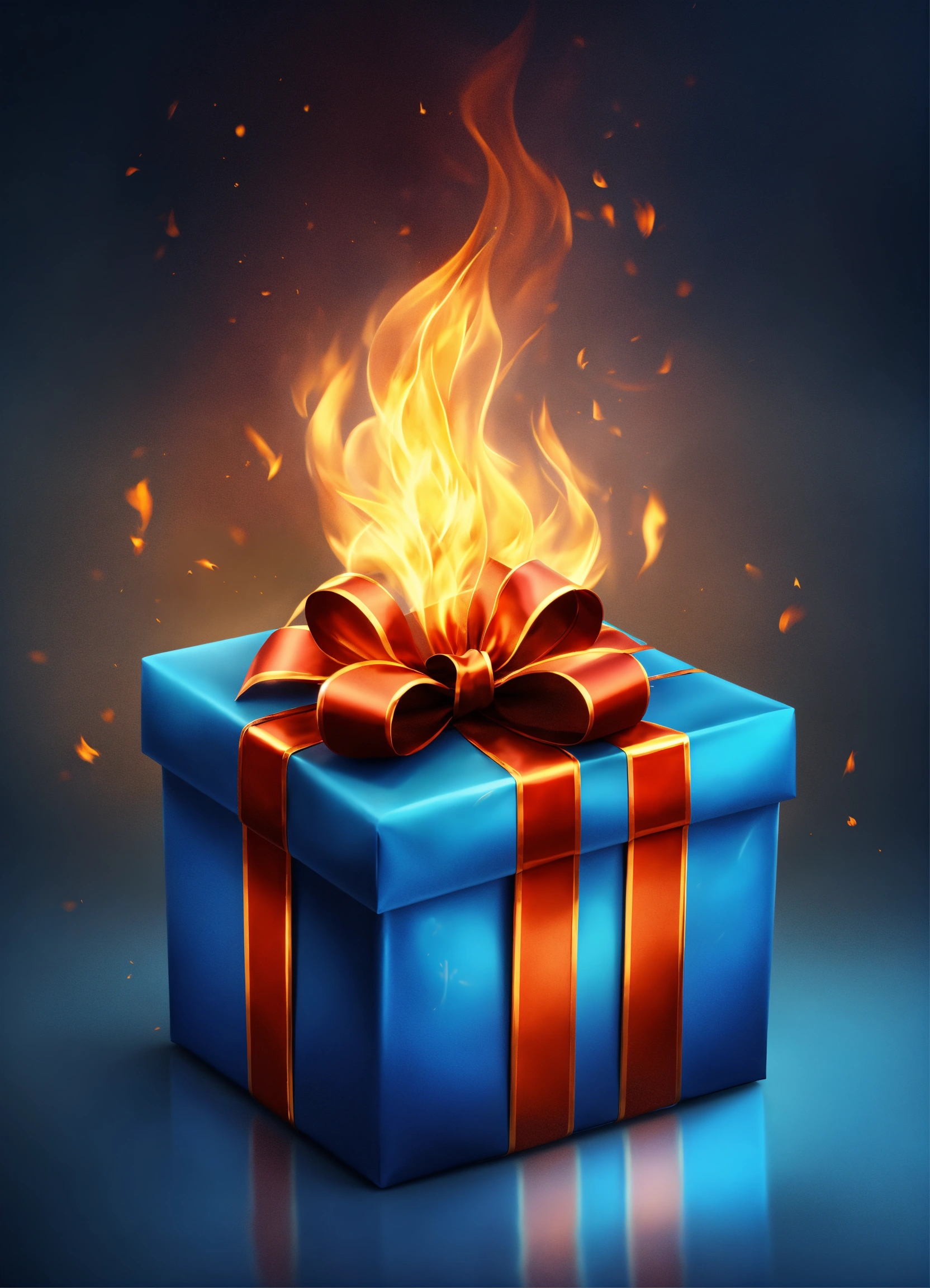 Lexica - Blue Gift with fire realistic