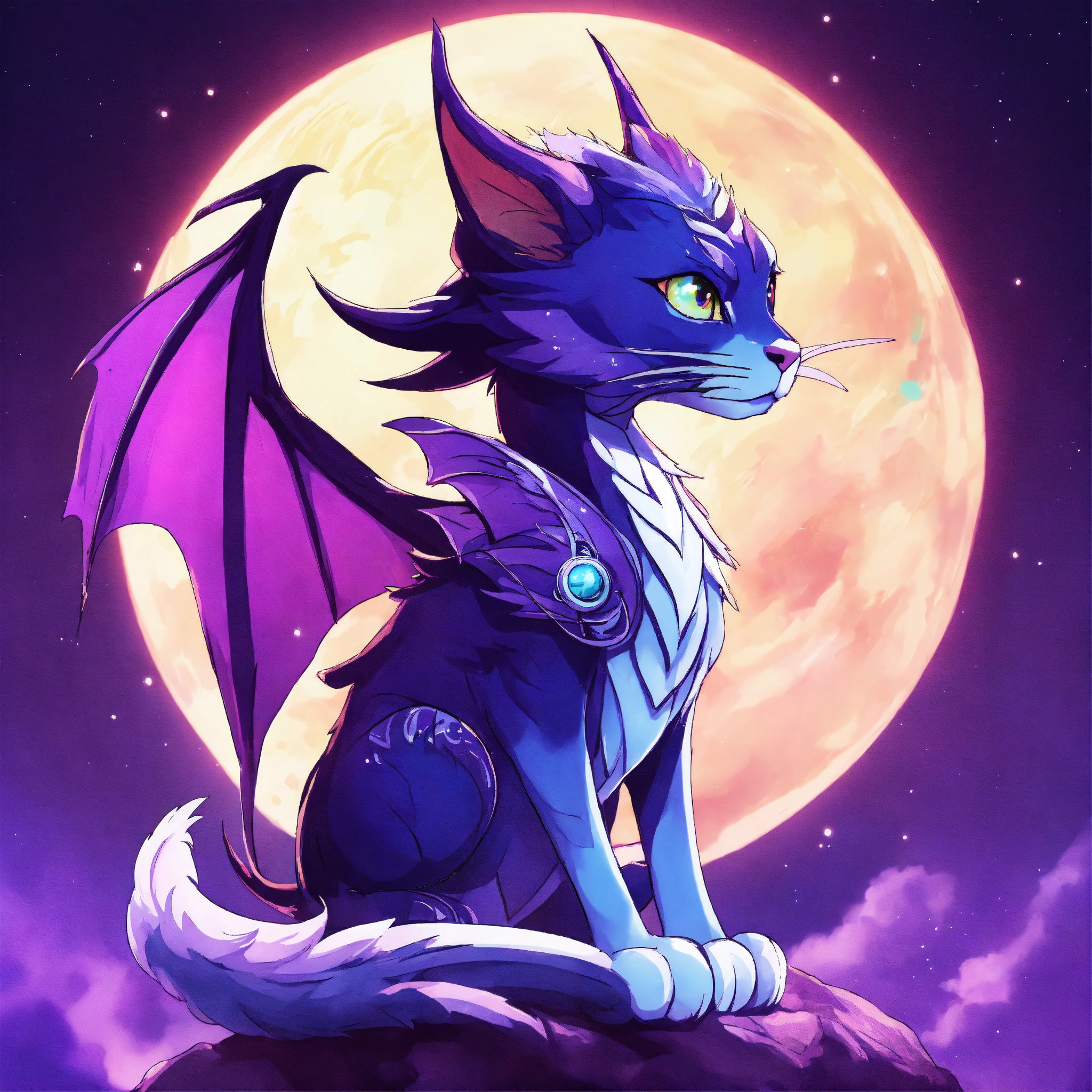 Lexica - White purple Dragon Cat with wings the wizard, fantasy, anime 90  style, Profile, Steamer Logo