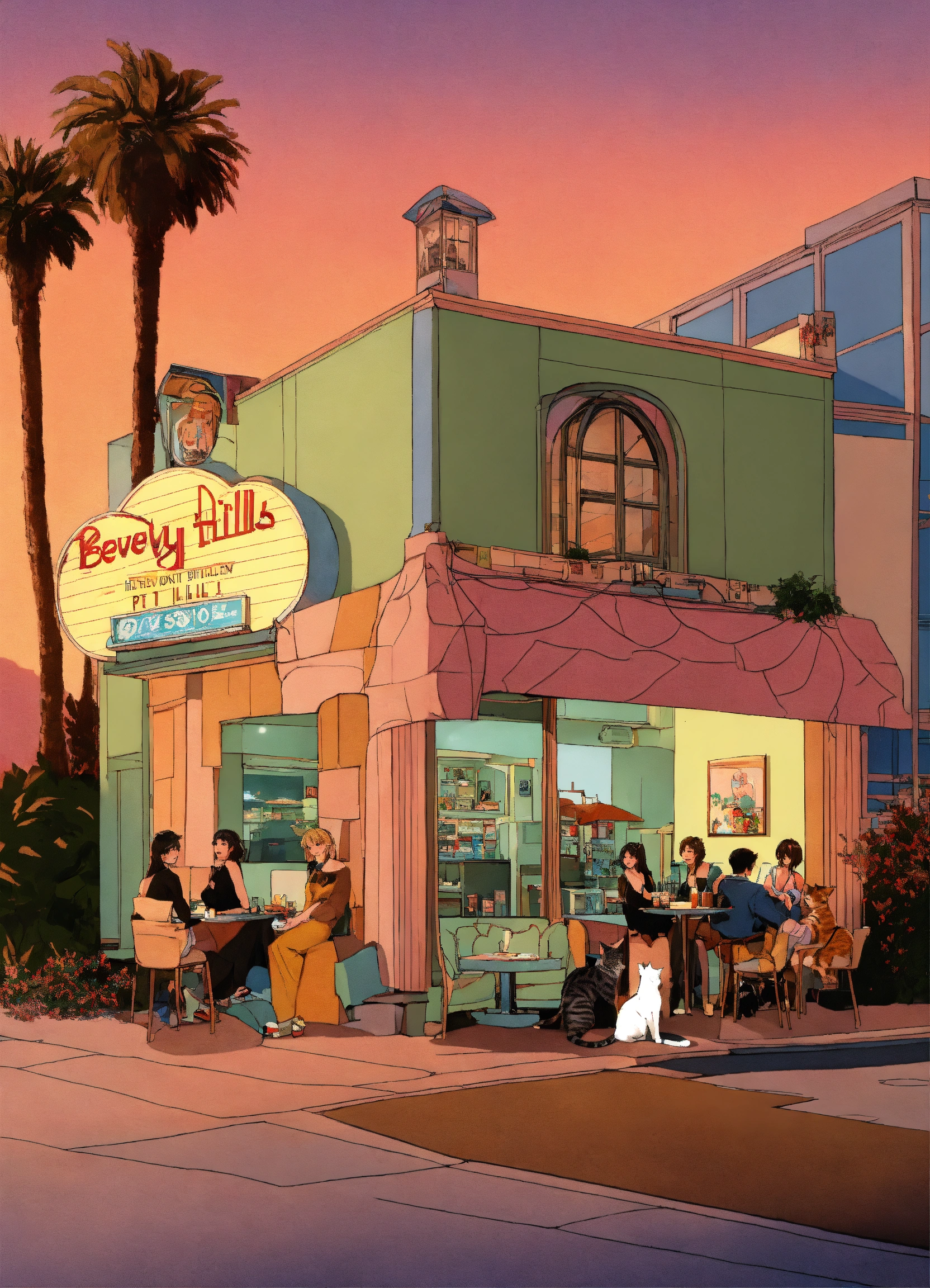 Lexica Beverly Hills 90210 Televison Show With Cats Peach Pit Cafe 