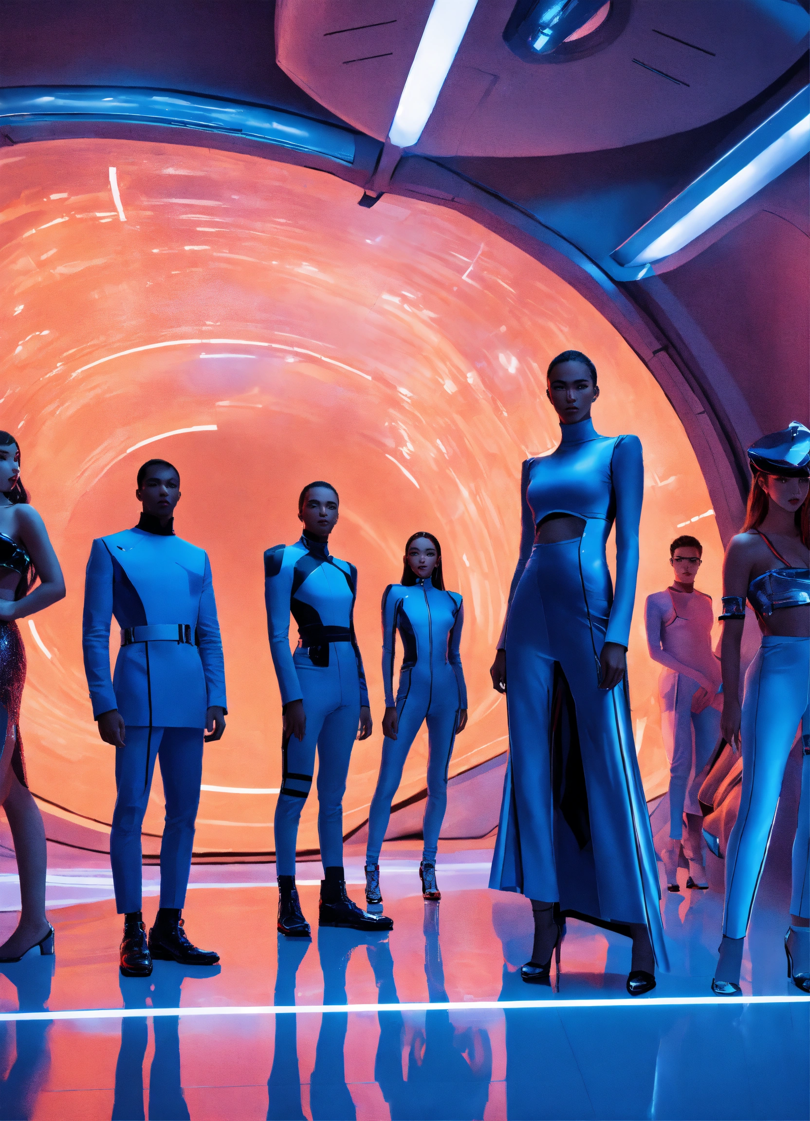 Lexica - Fashion party, futuristic, group of men and women posing in ...