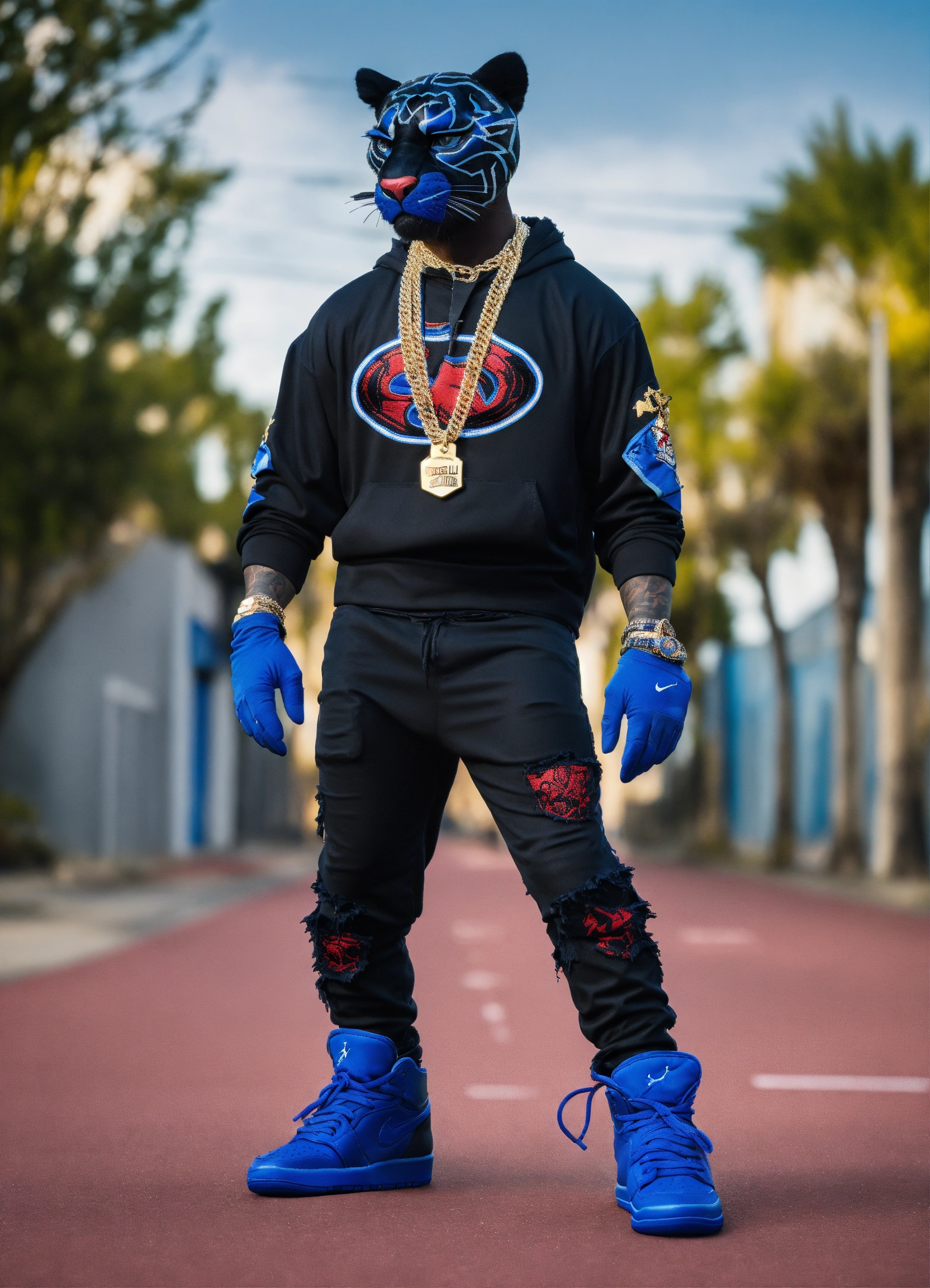 Lexica - An image of a full body panther mascot in the color black ...