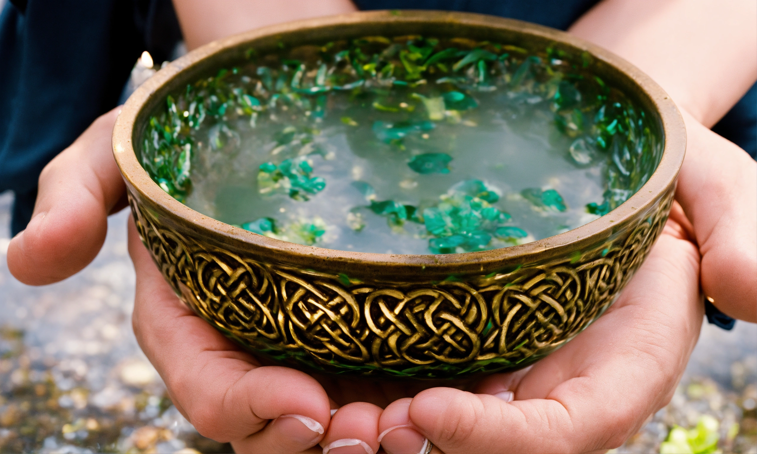 Lexica - Image of hands holding a Celtic bowl filled with clear water