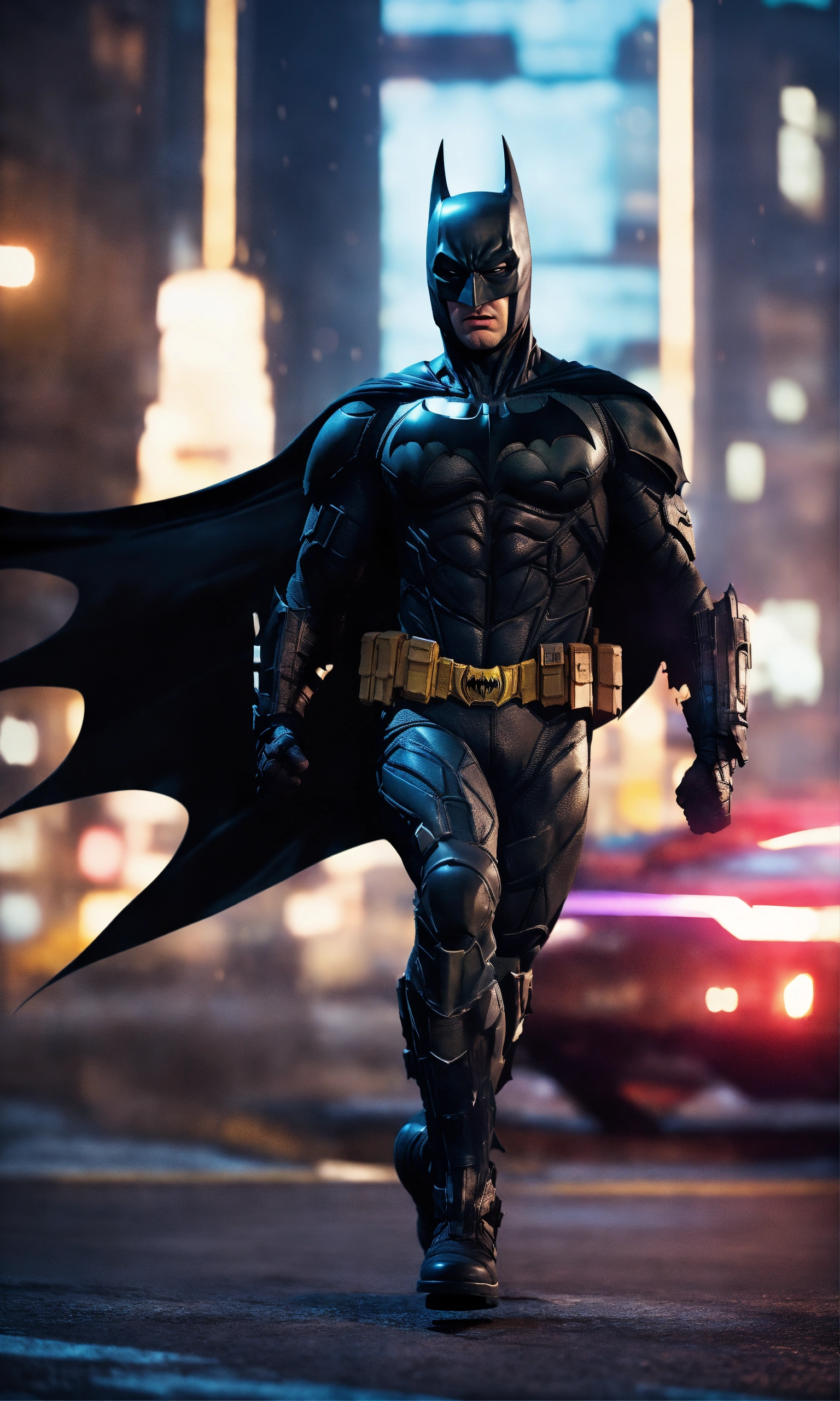 Lexica - (future batman, lean, young), action shot, feeling of a chase ...