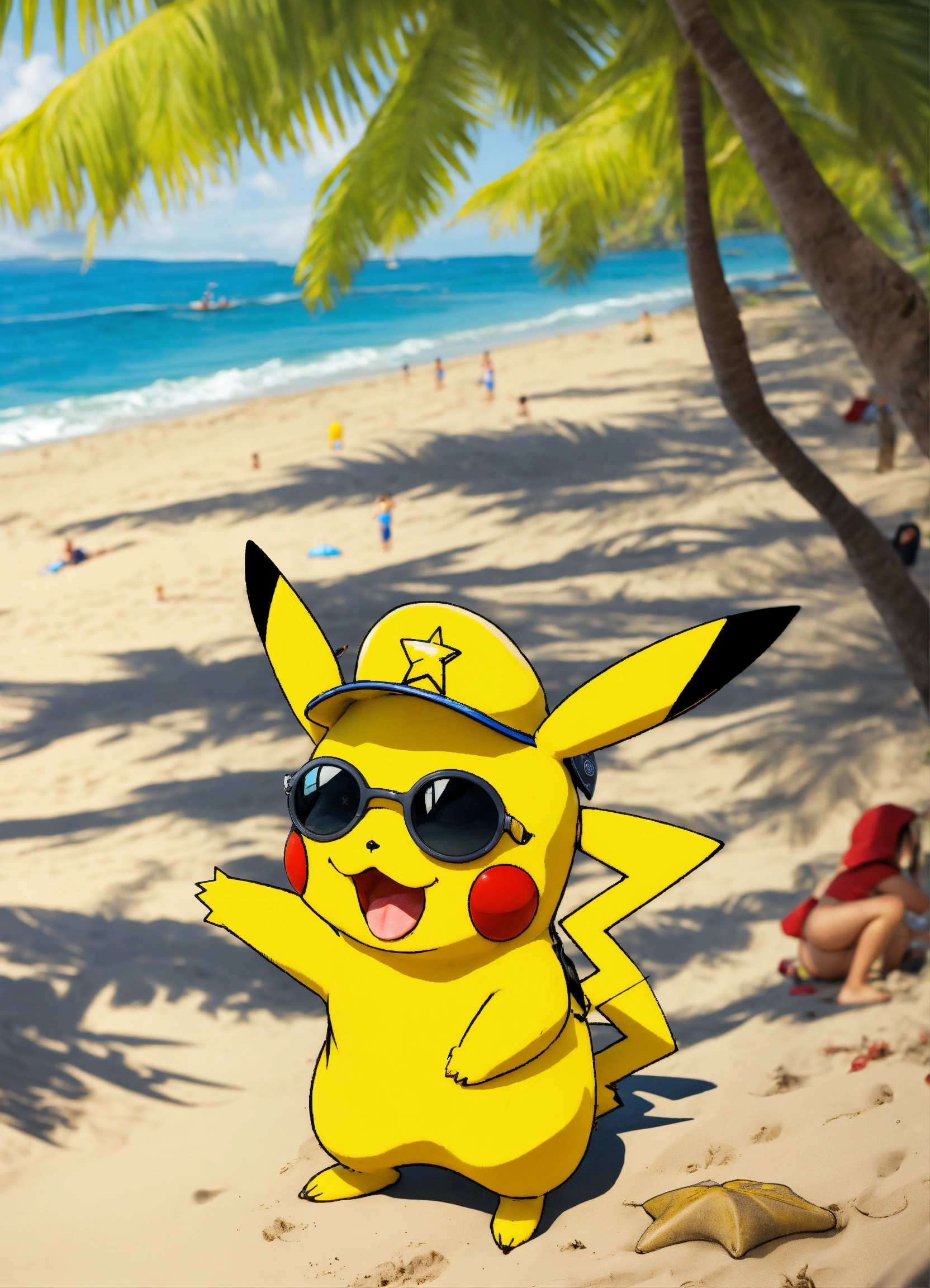 Lexica - PIKACHU LIKE POLICE in BEACH.