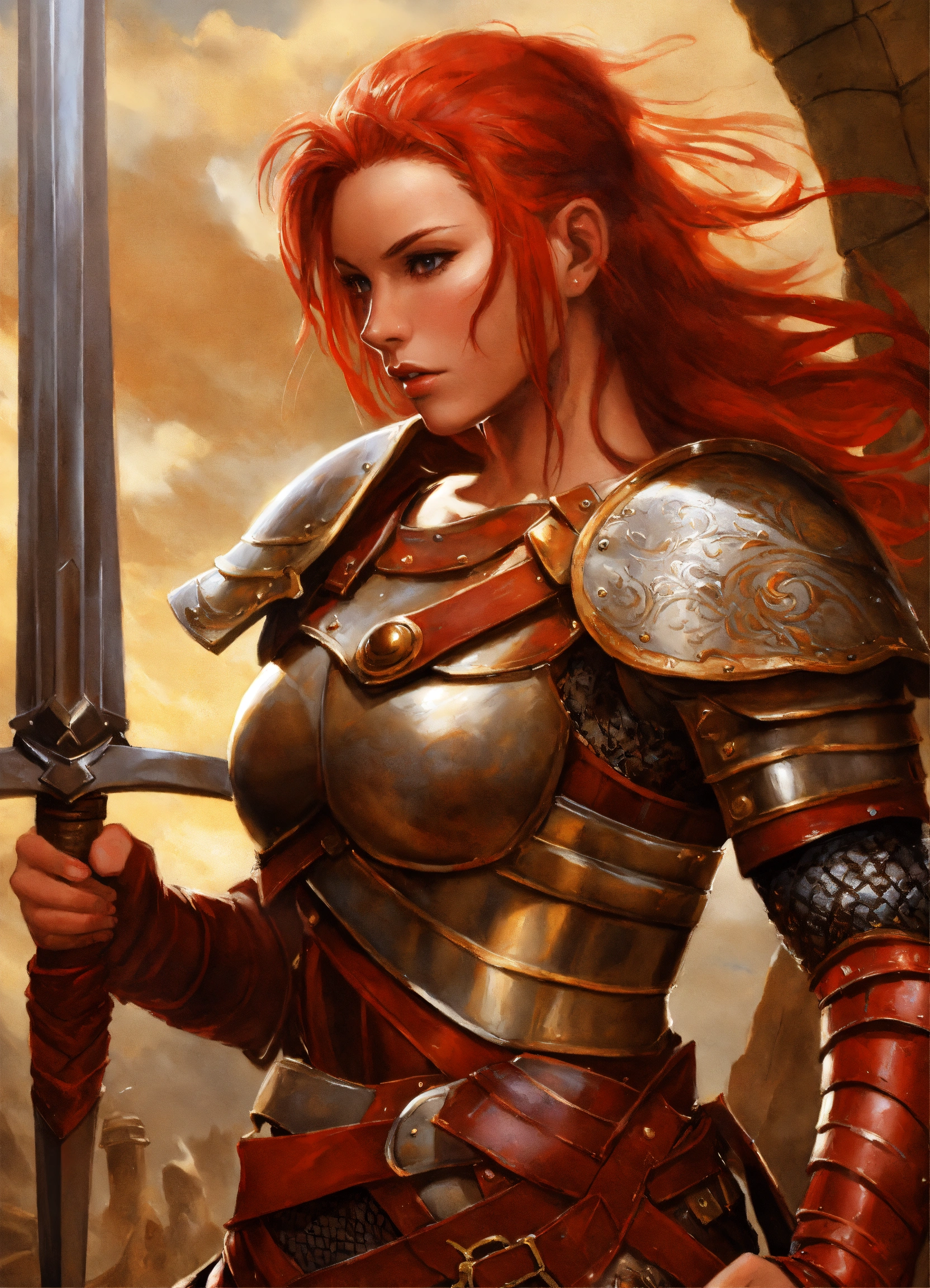 Lexica - Fantasy art, Keith Parkinson, female, red hair, shaved on one ...