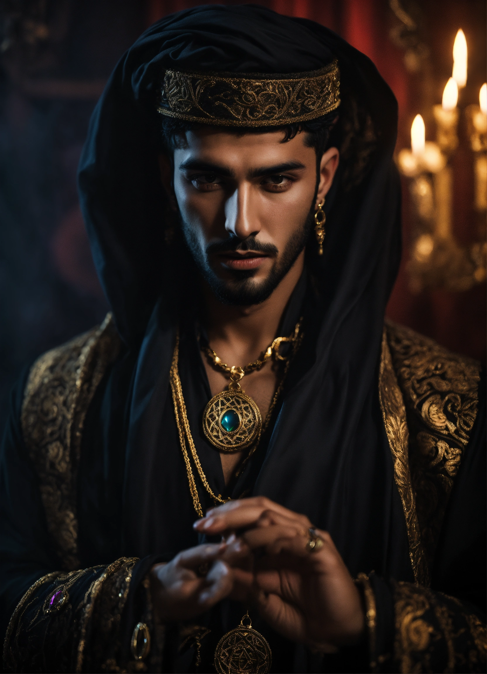 Lexica - Young handsome malevolent Arabic male sorcerer, dark, lavish ...