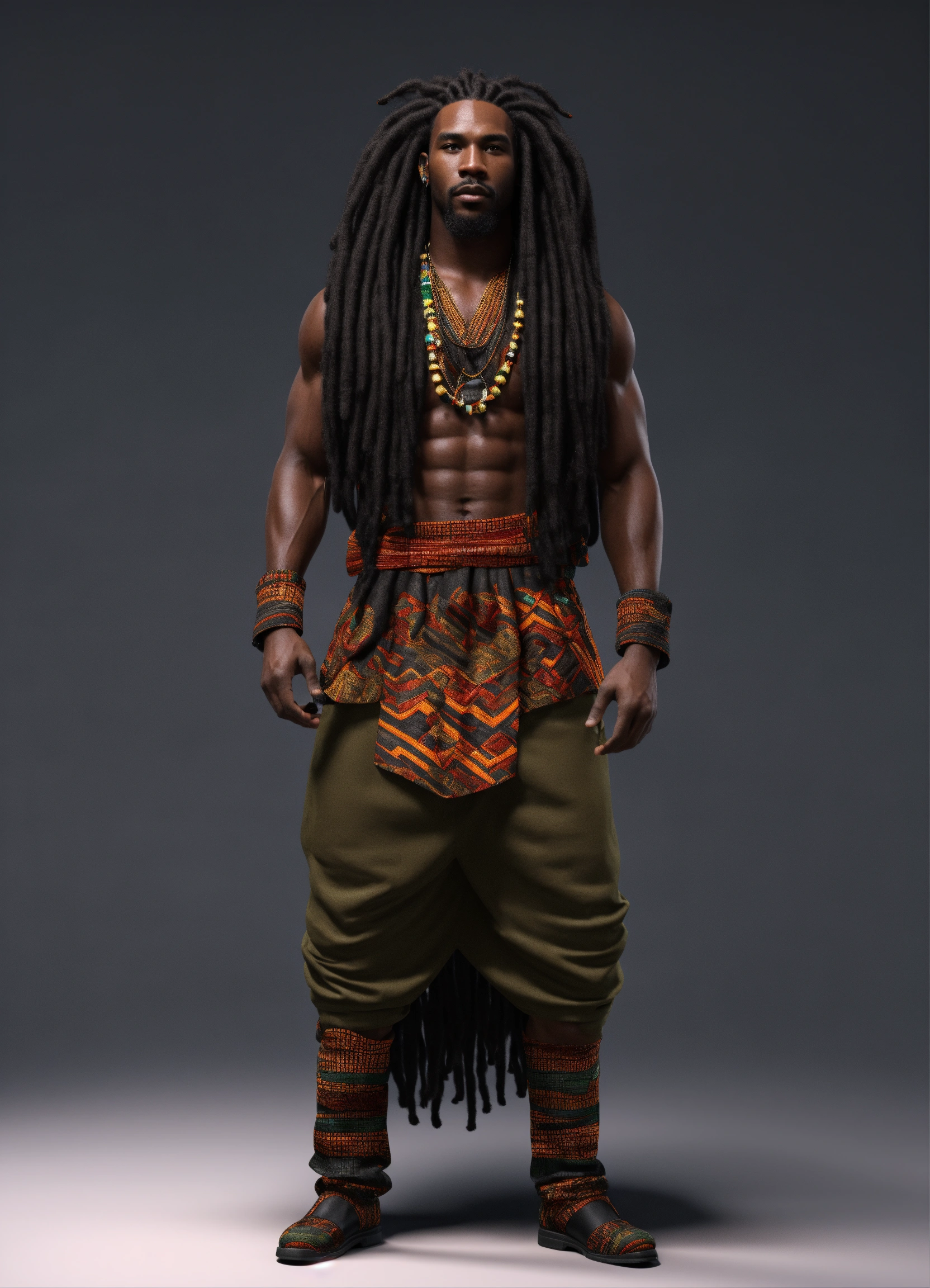 Lexica - 3d render of a Black man with long flowing dreadlocks, 6'5 ...