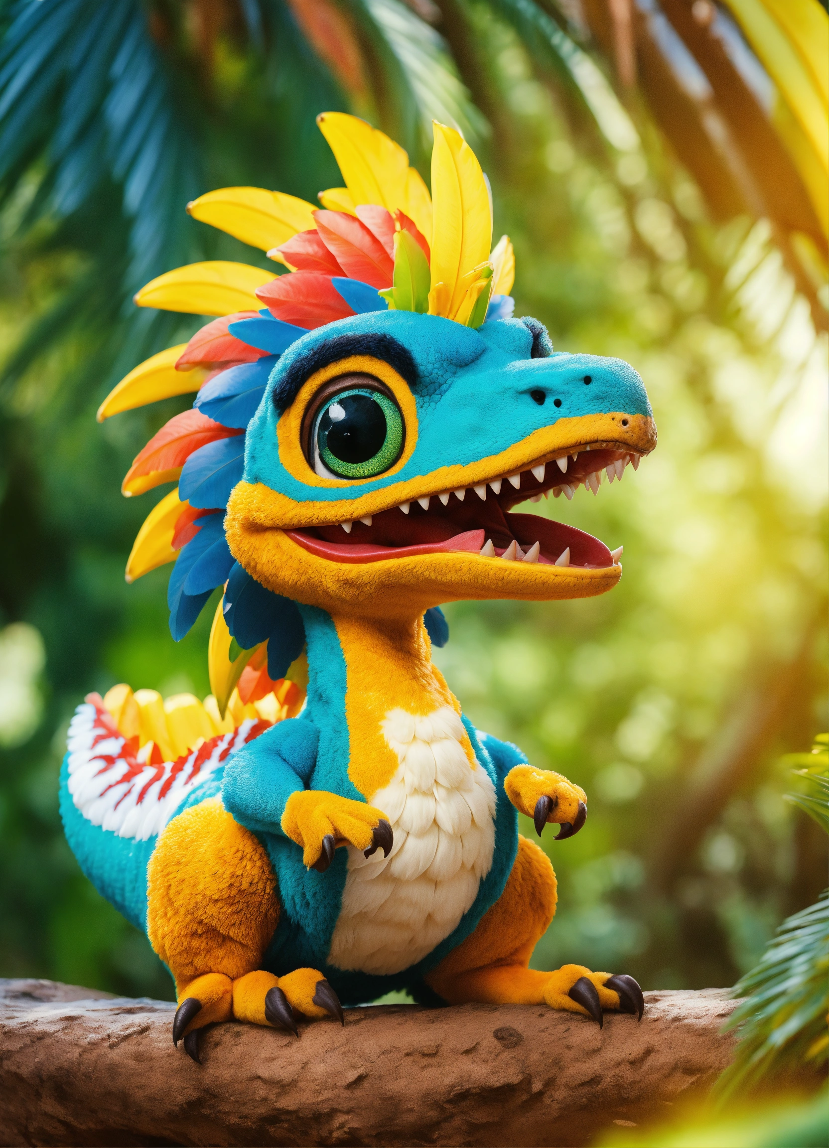 Lexica - An adorable and fluffy velociraptor dinosaur with big color ...