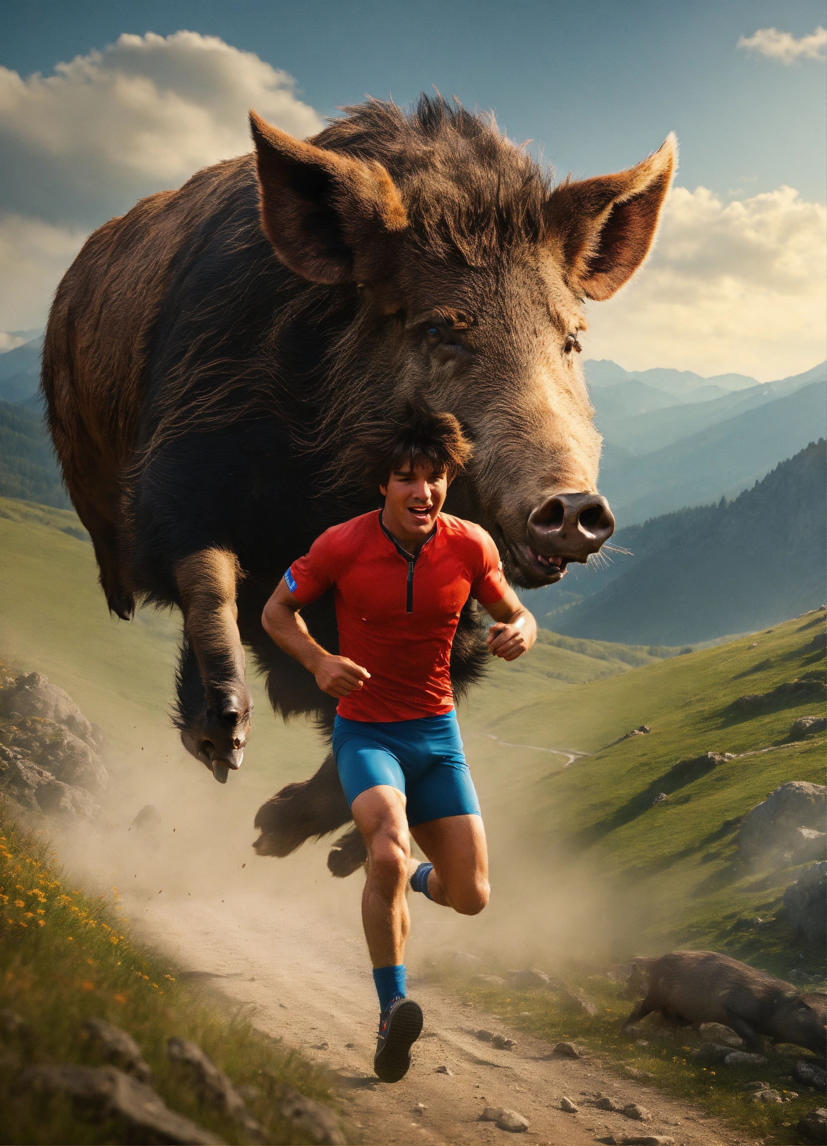 Lexica - Humoristic nicky larson body mixed with wild boar head running ...