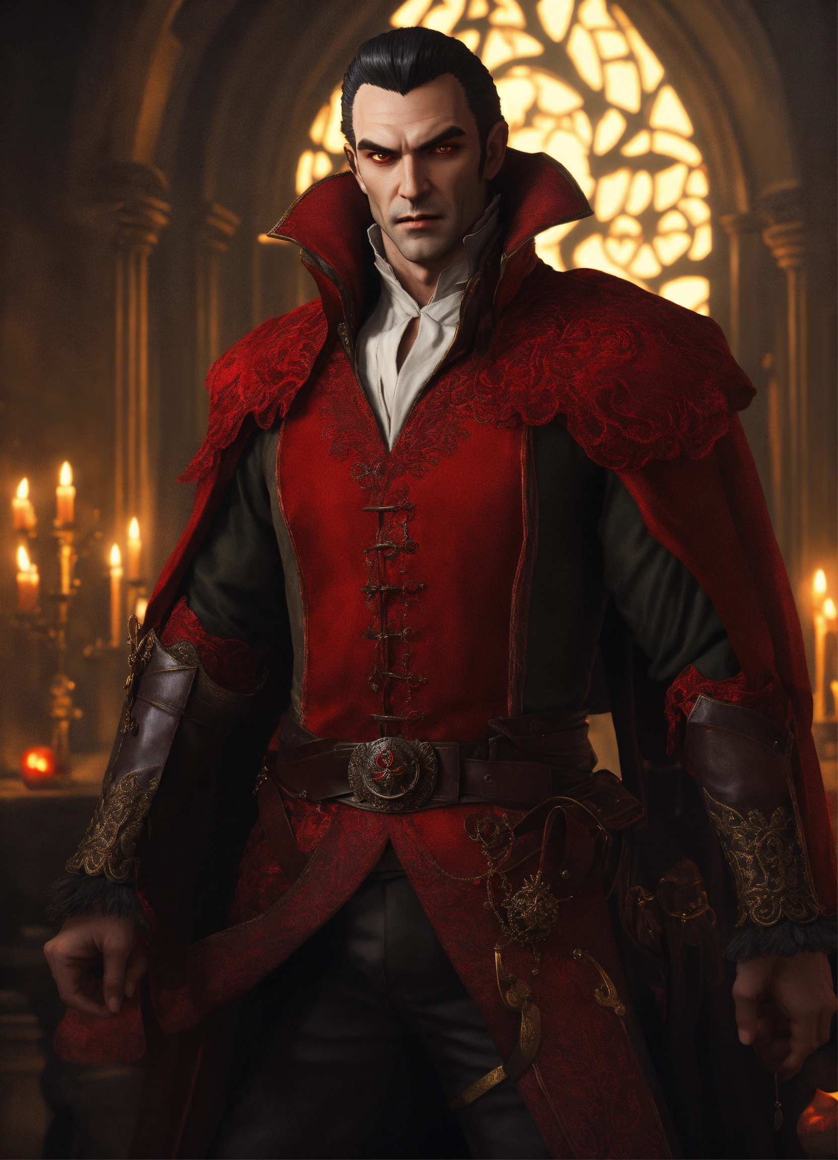 Lexica - A red eyed handsome vampire nobleman 3d d&D fantasy art