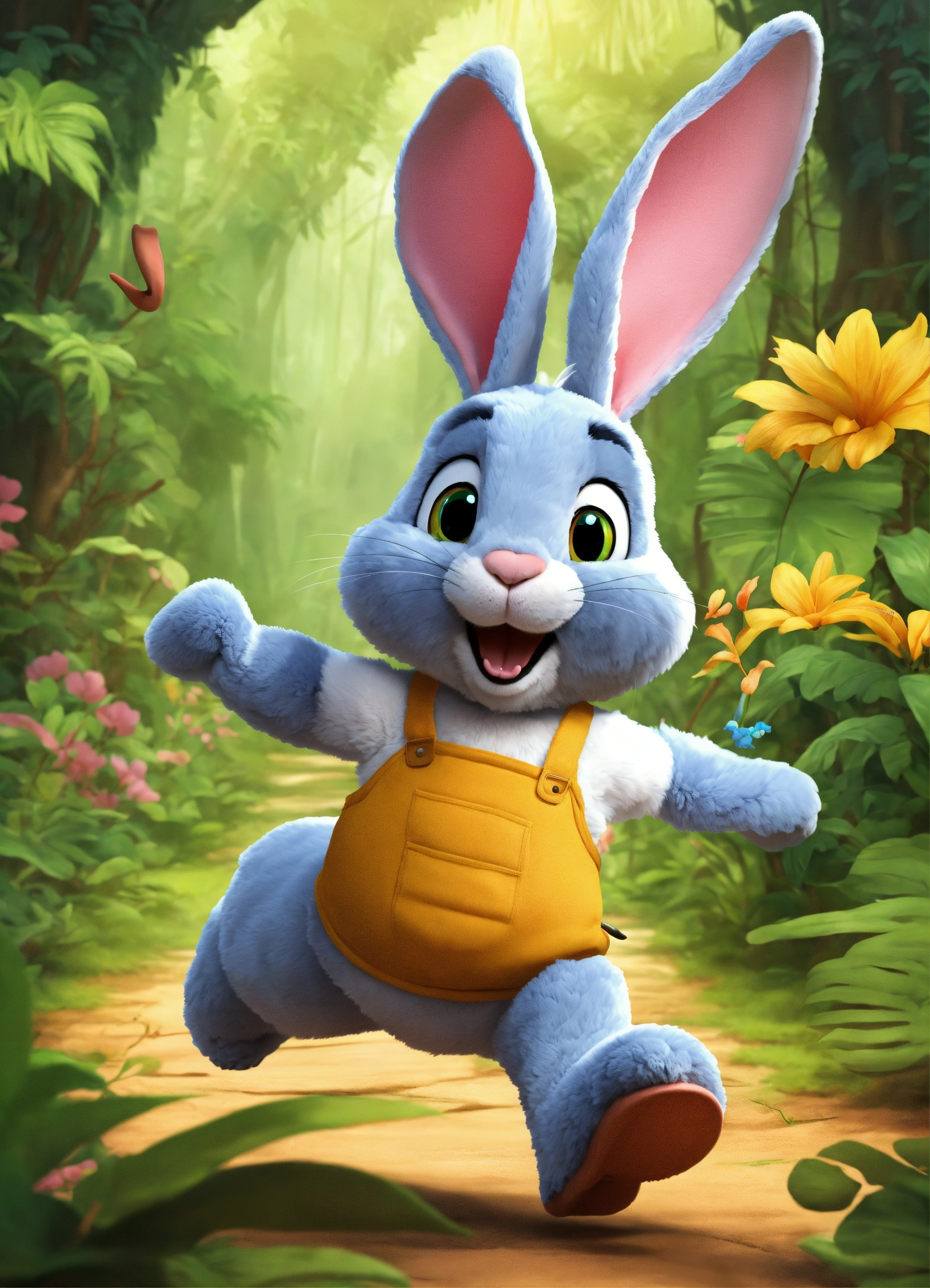 Lexica - Let cartoon big rabbit running in jungle