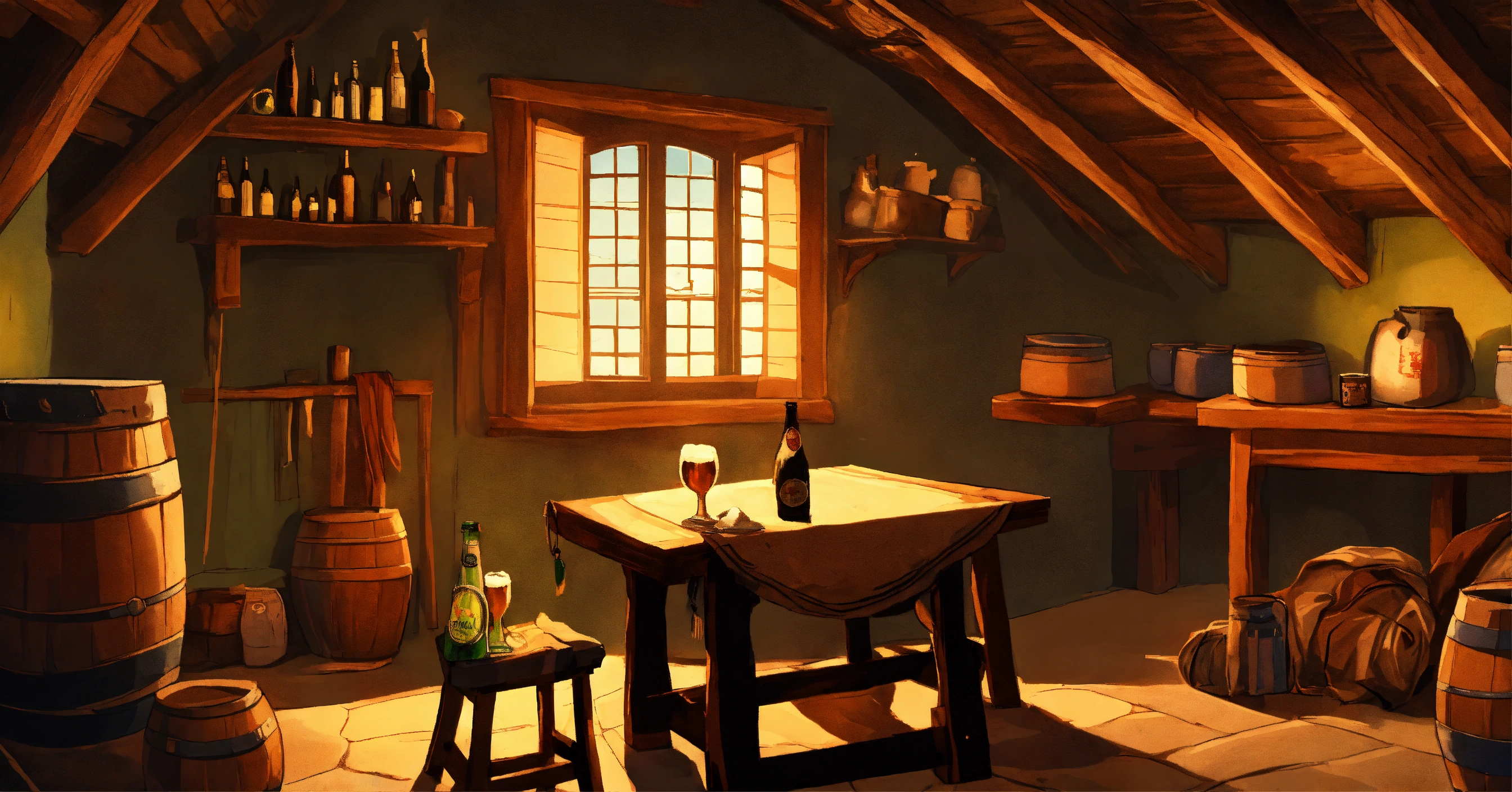 Lexica Interior of a medieval house of a tanner with clothes of the