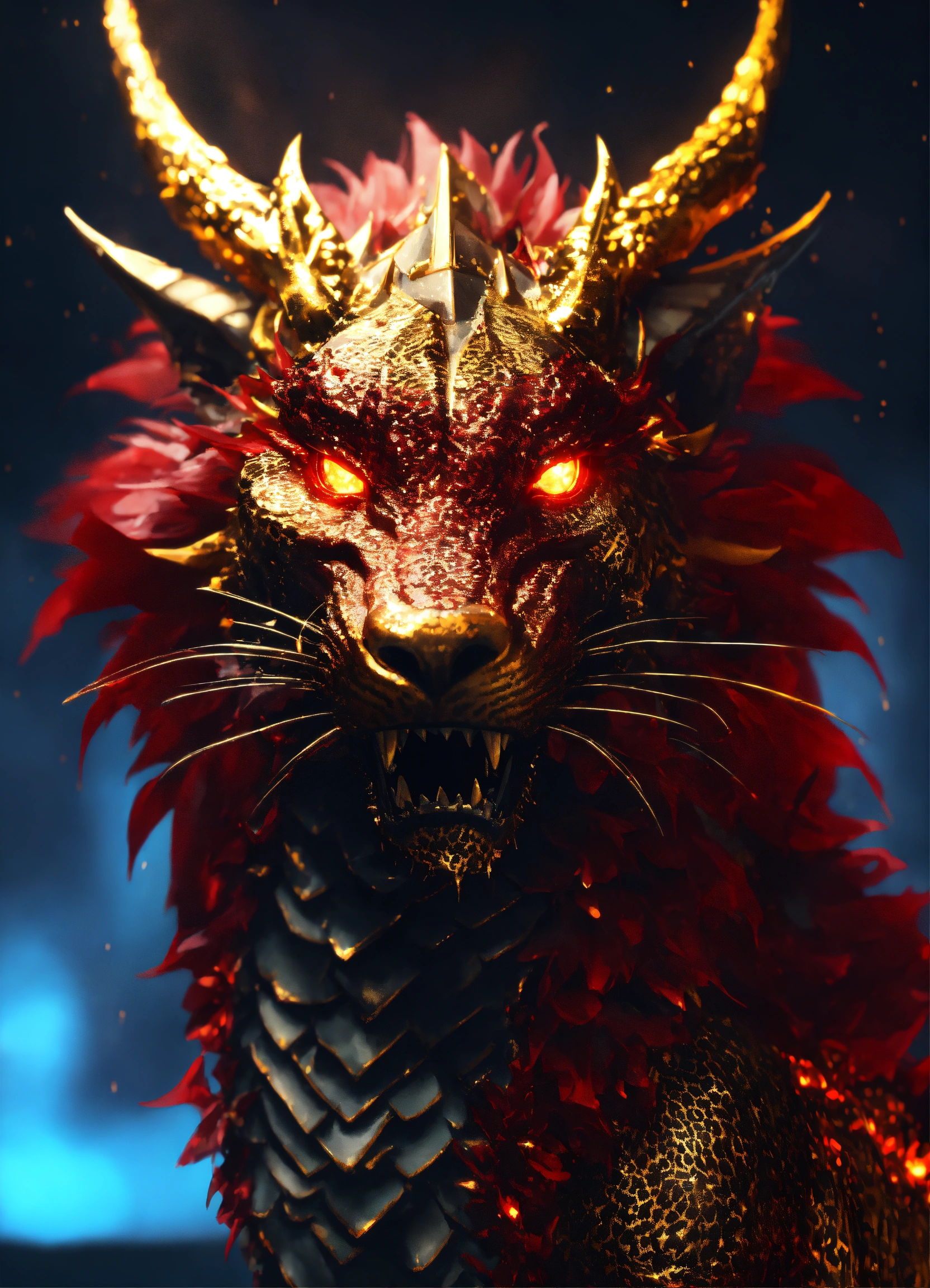 Lexica - Red eye glittering sparkling lightning dragon with gold ...