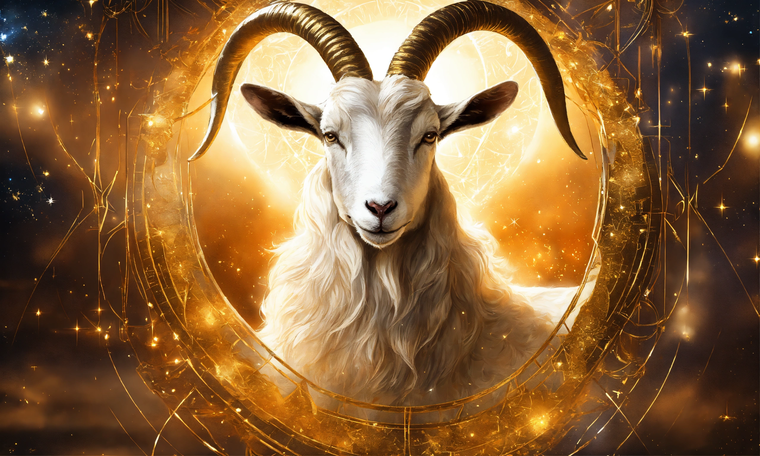 Lexica - White and gold goat, zodiac sign, white, gold, universe ...