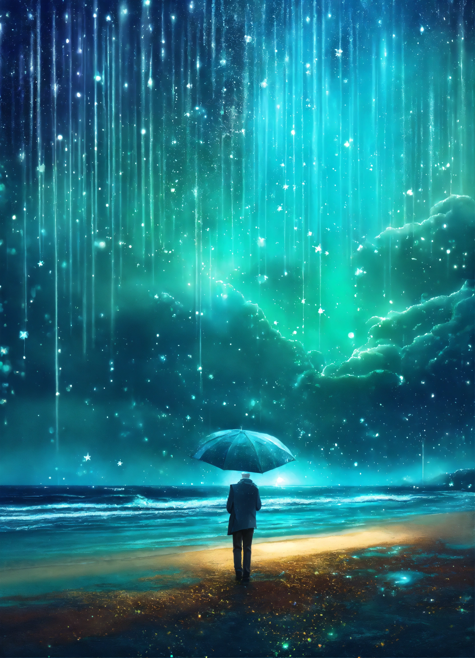 Lexica - Abstract magical rain, universe , stars, turqoise color near ...