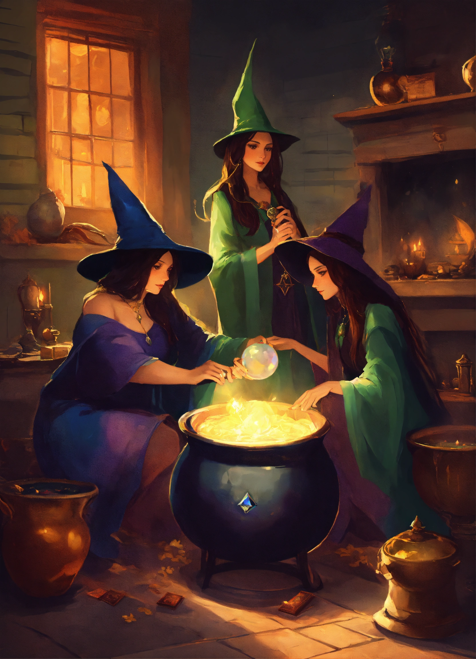 Lexica - Three witches, their atmosphere otherworldly. One stirring a ...
