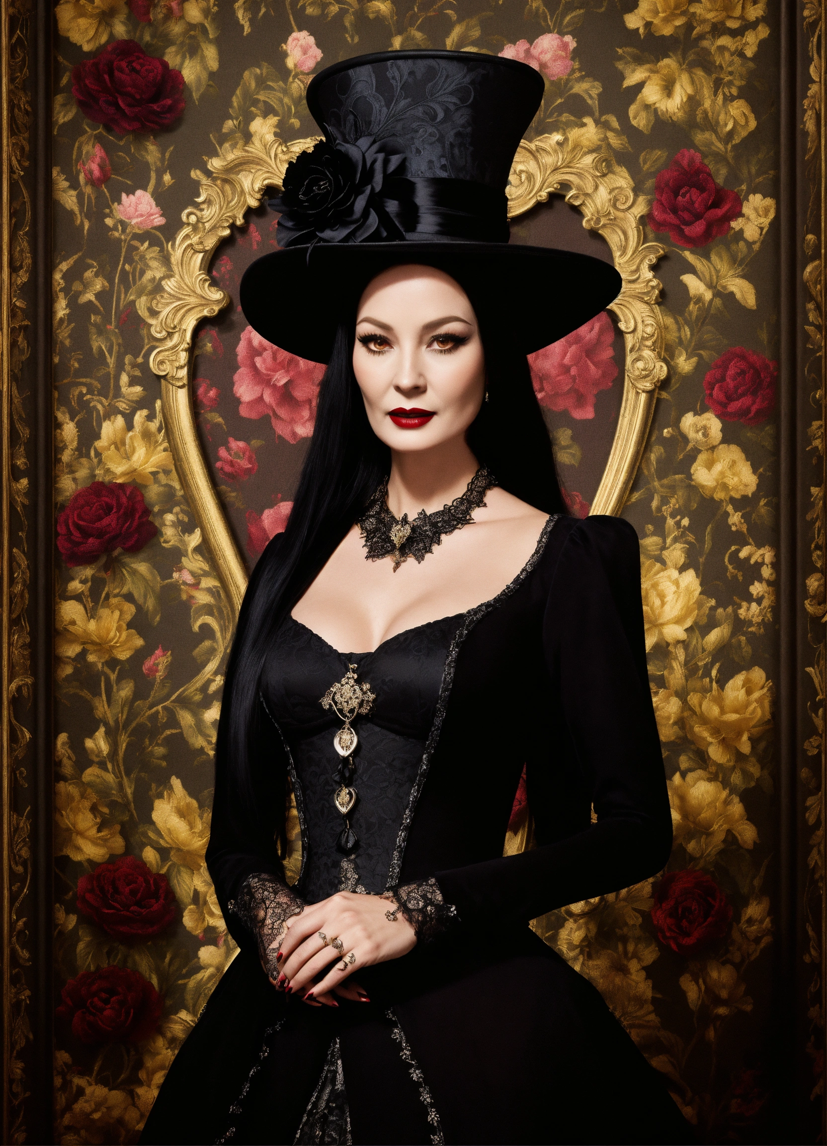 Lexica - Elaborate Gothic Morticia Addams queen of spades, 40 years old ...
