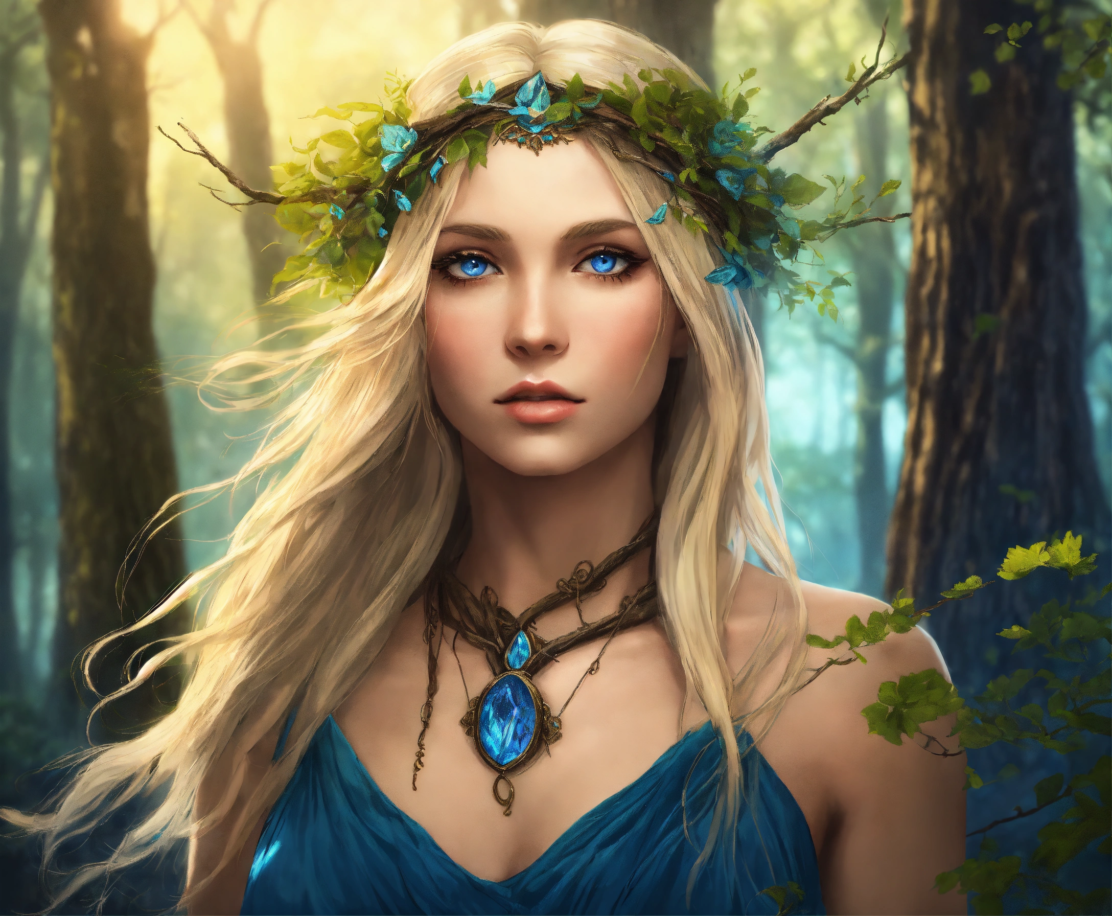 Lexica - A forest witch, in her 30’s, fused with a tree, blonde ...