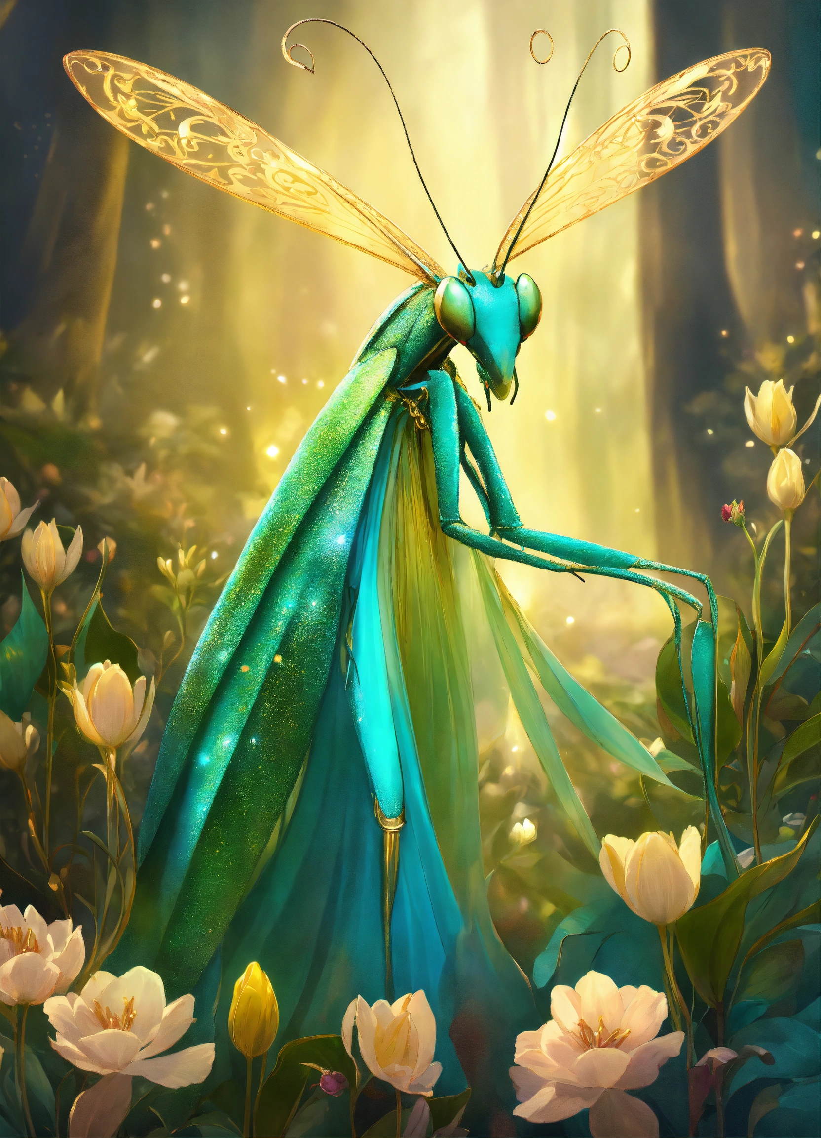 Lexica - Light, cosmic teal eyed white graceful praying mantis insect ...
