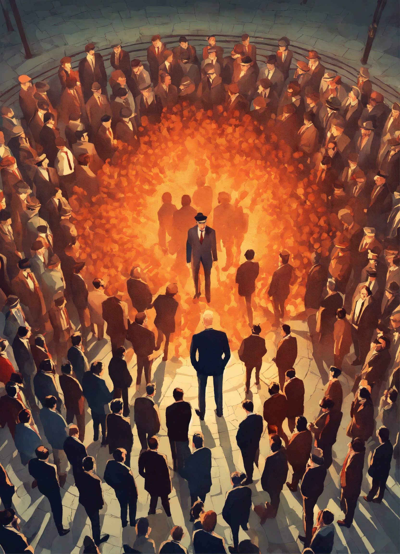 Lexica - A lone man getting surrounded by an angry mob of men in a ...