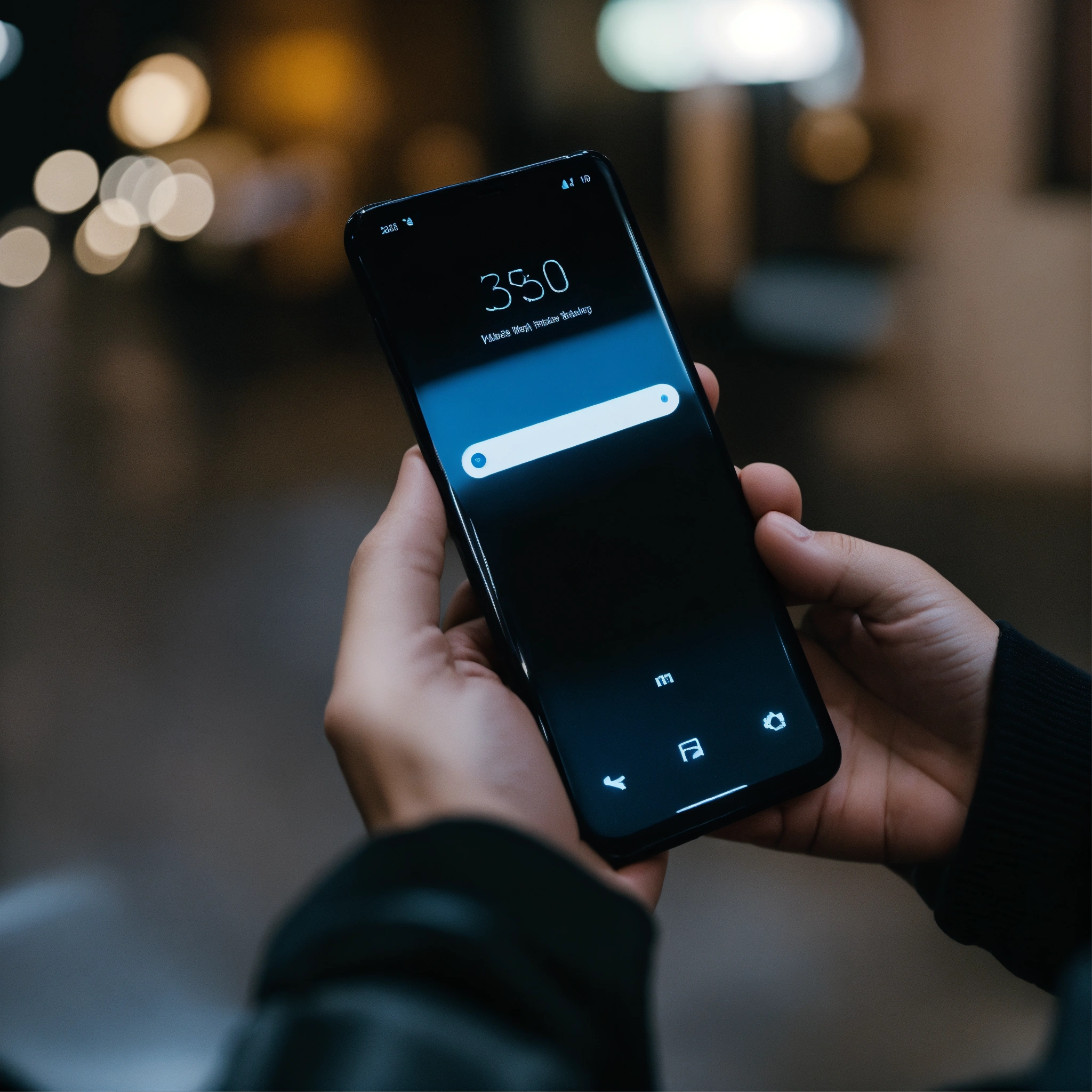 Lexica A photo of a new smartphone. The phone is black with a white