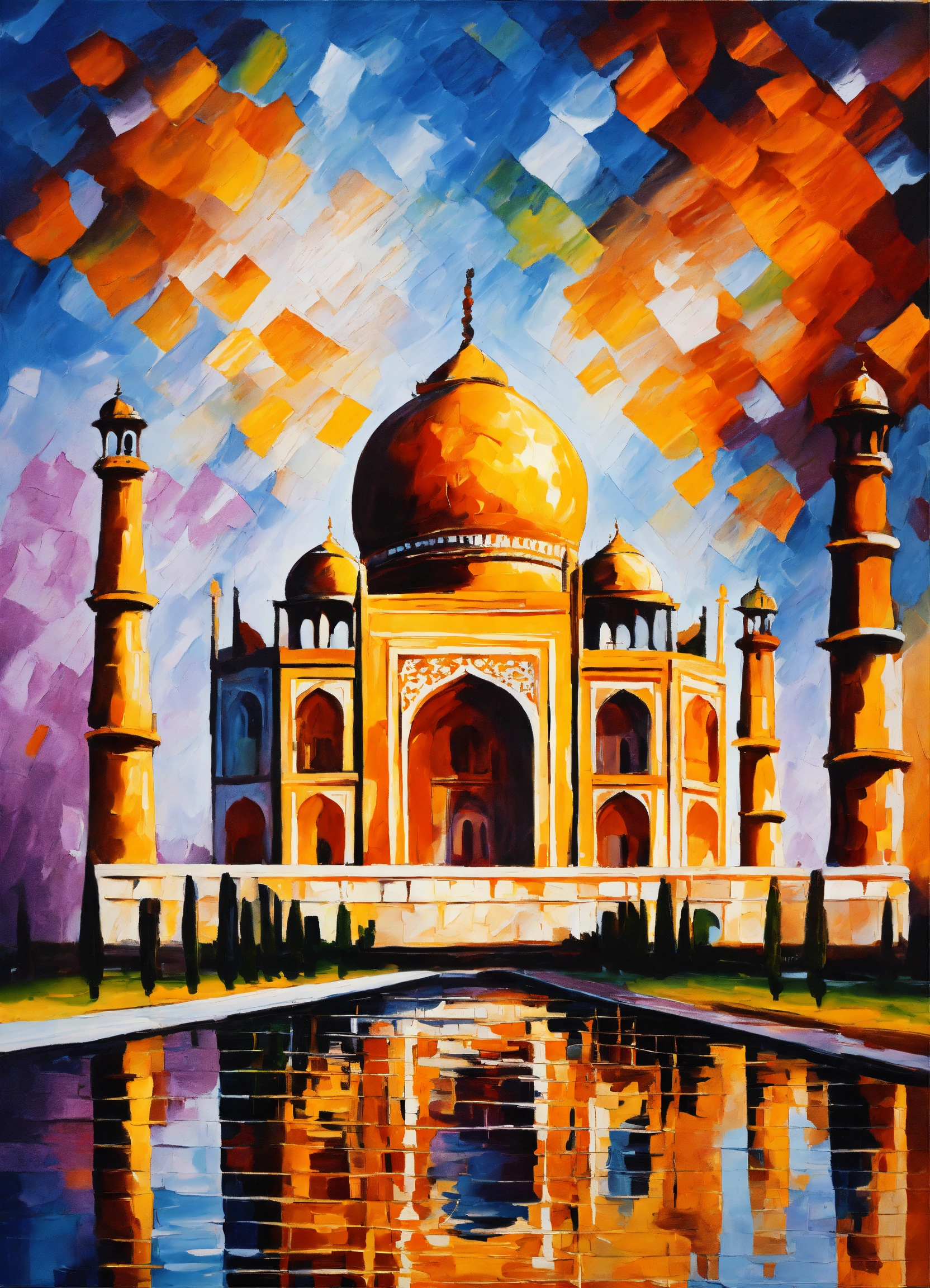 Lexica - Acrylic paint in the style of Leonid Afremov, Taj Mahal, India