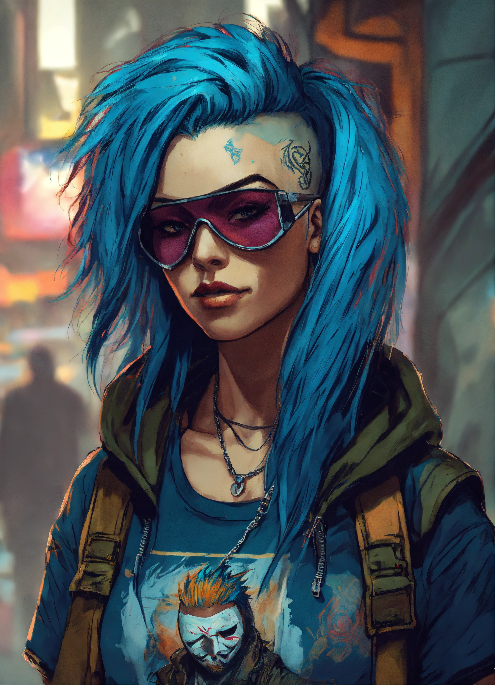 Lexica - Cyberpunk blue haired mohawk female gang member dangerous with ...