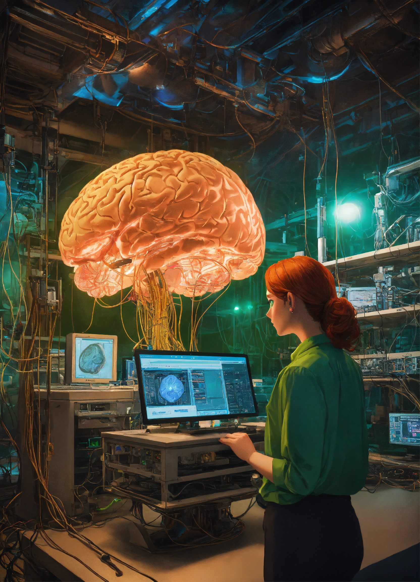 Lexica - In the center of the room, a colossal human brain is ...