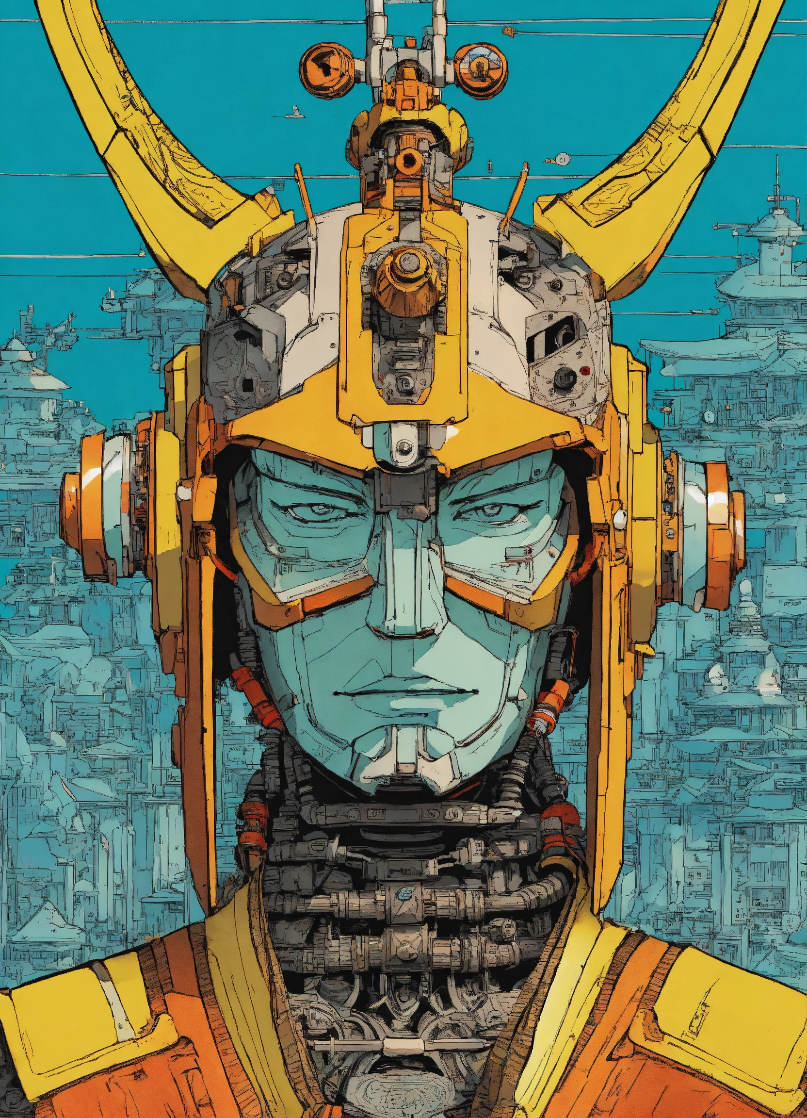 Lexica - Detailed pen and ink illustration of a samurai robot cyborg ...