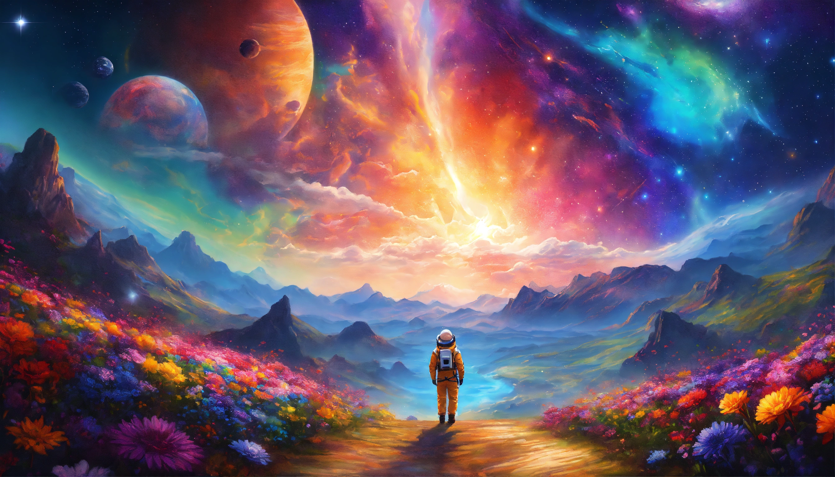 Lexica - Professional painter painting in space, meditation, cosmic ...