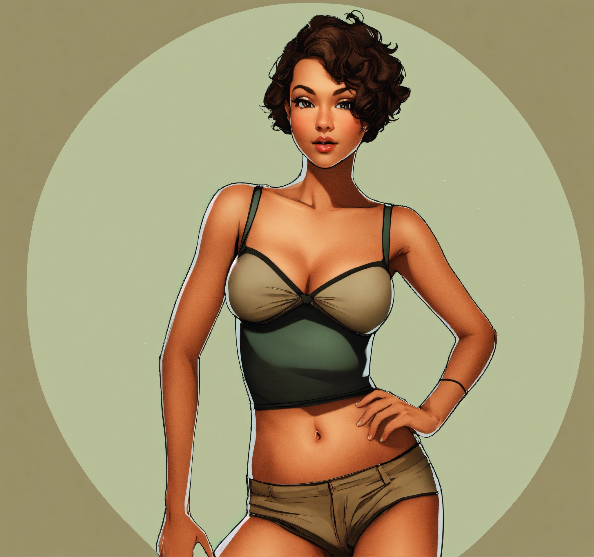 Lexica Brown skin 40s woman, white background, short hair