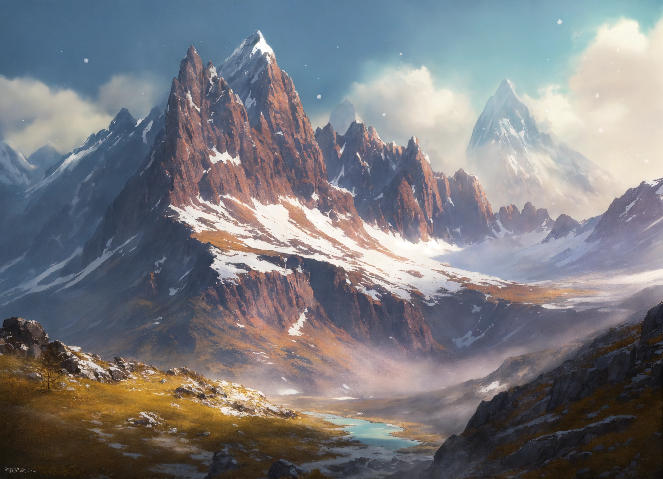 Lexica - Concept art of a rocky mountain range with small patches of ...