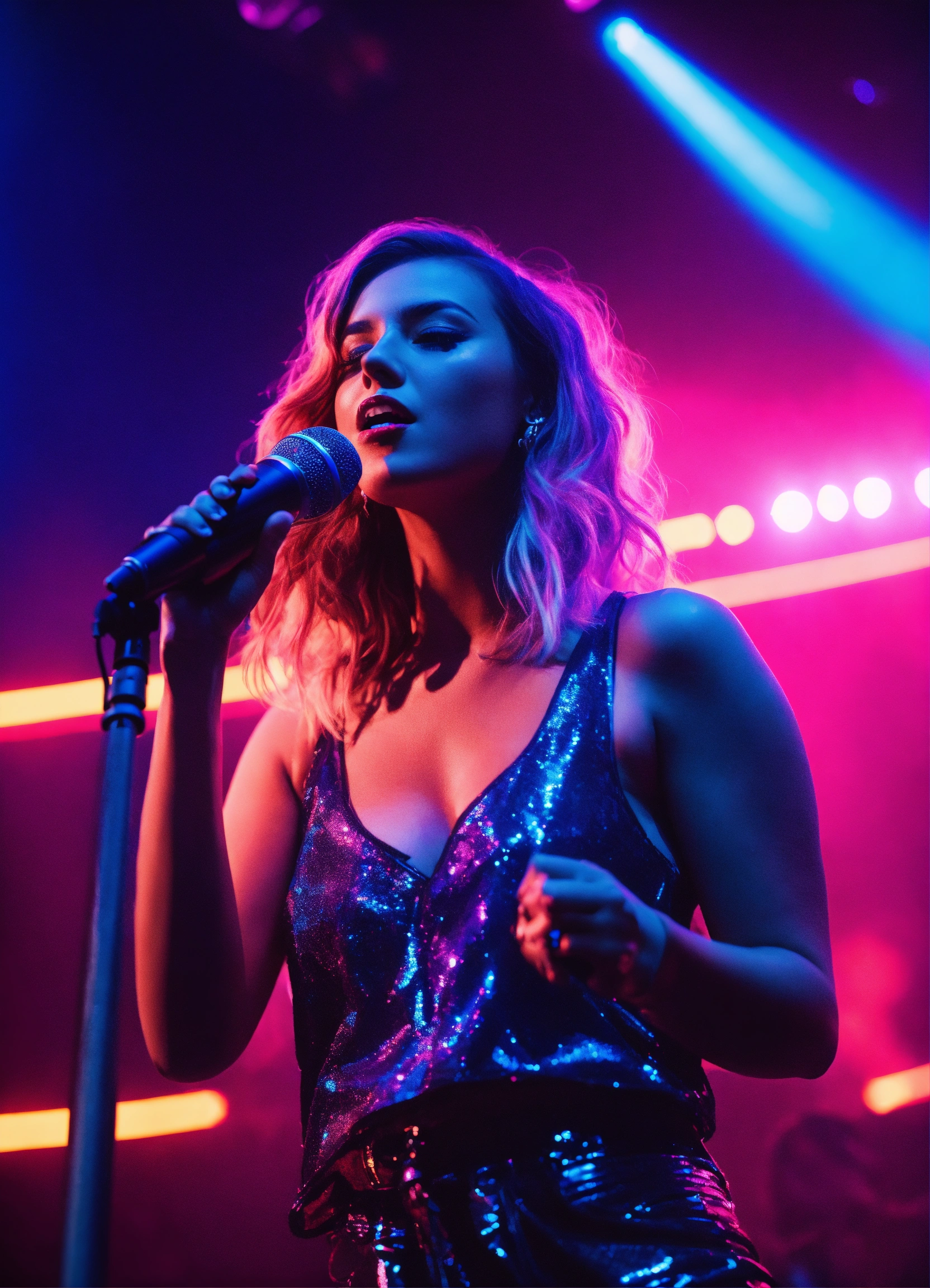 Lexica - Cinematic photography, modern, female singer on stage ...