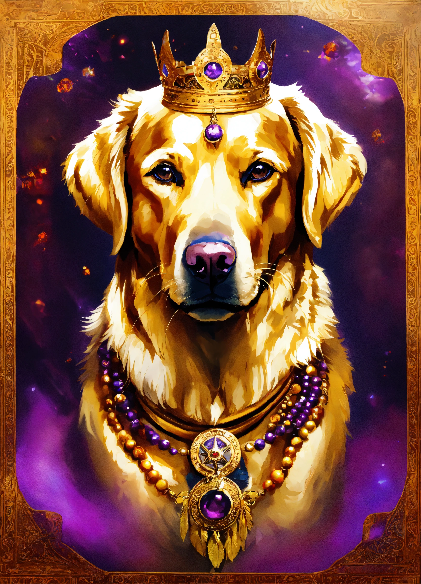 Lexica - Female golden Labrador retriever shaman, amethist crown ...