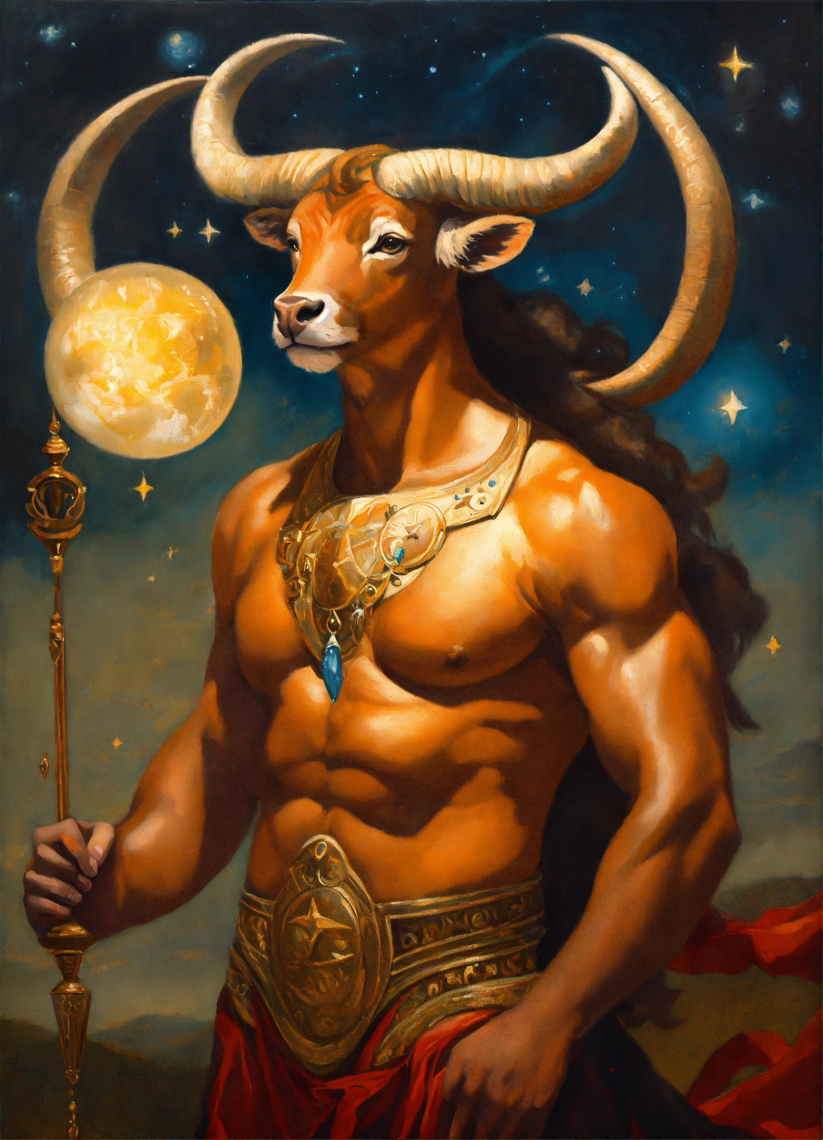 Lexica - Oil painting of the astrological sign taurus personified