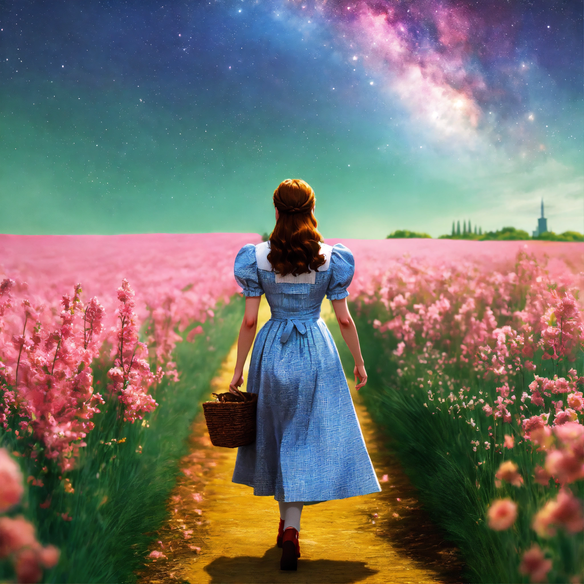 Lexica - A realistic photograph of Dorothy in The wizard of Oz walking ...