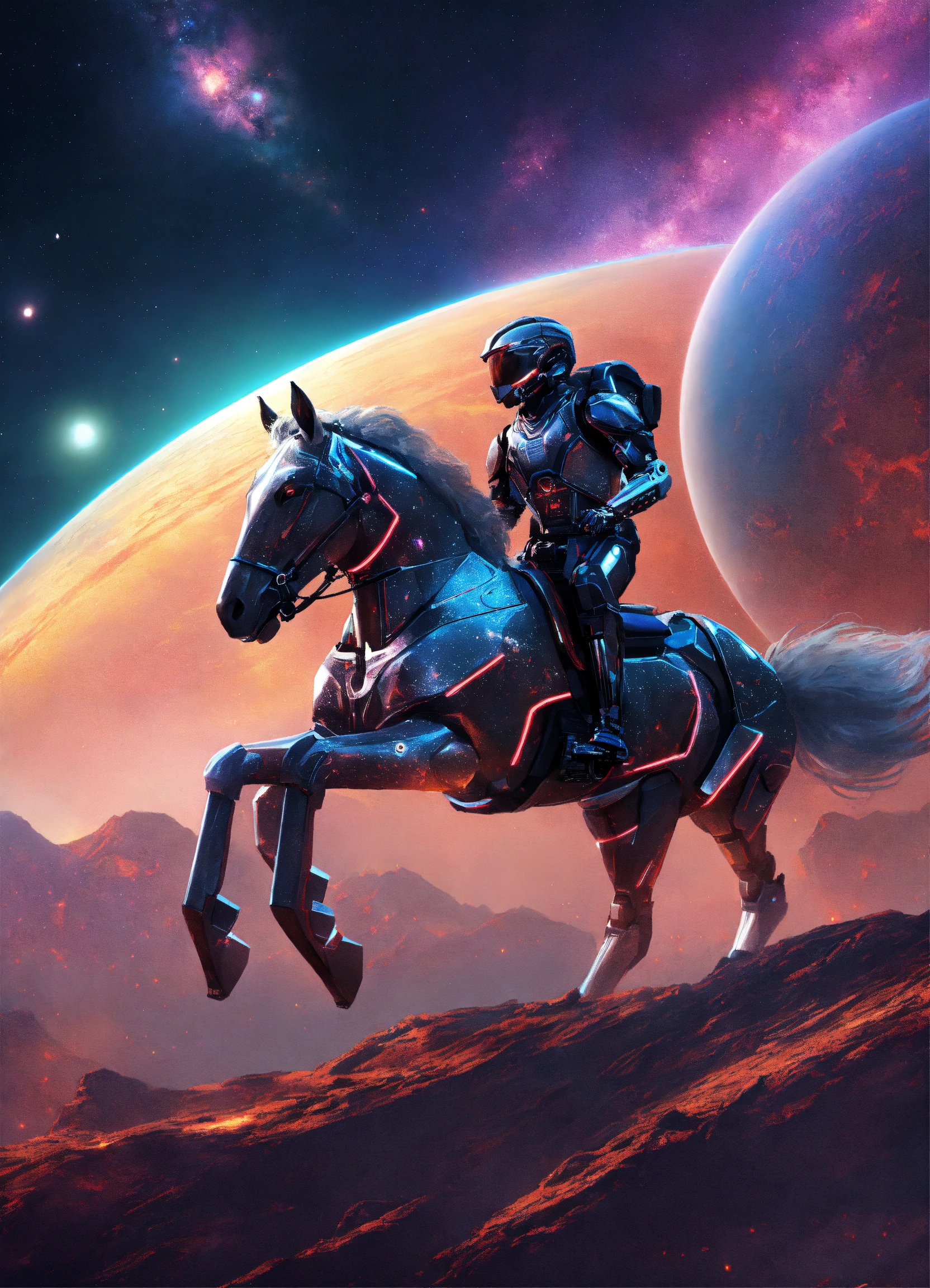 Lexica - An athlete cyborg riding a bionic horse on the andromeda ...