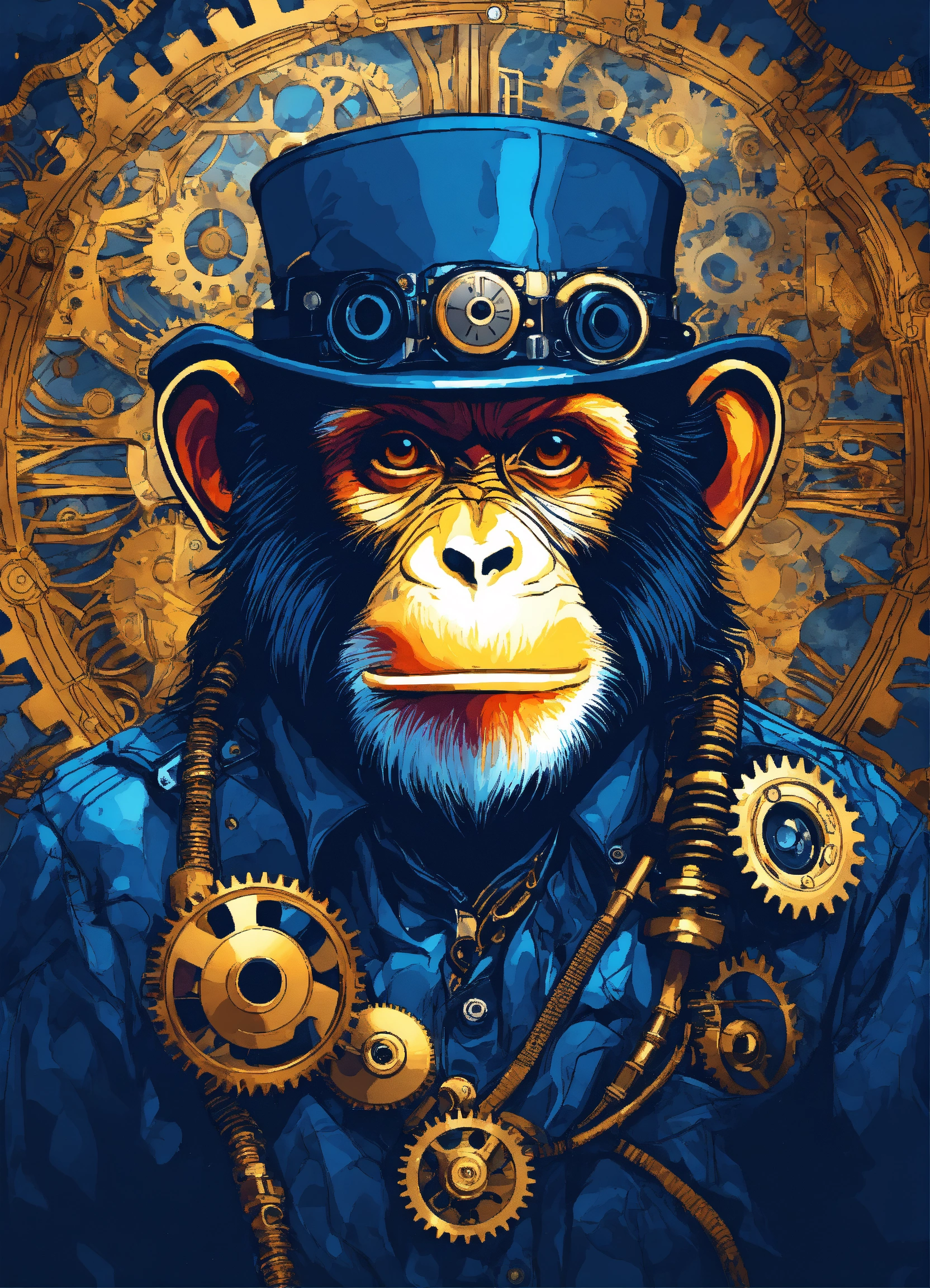 Lexica - Portrait of an MONKEY, steampunk, indigo blue, colorful ...