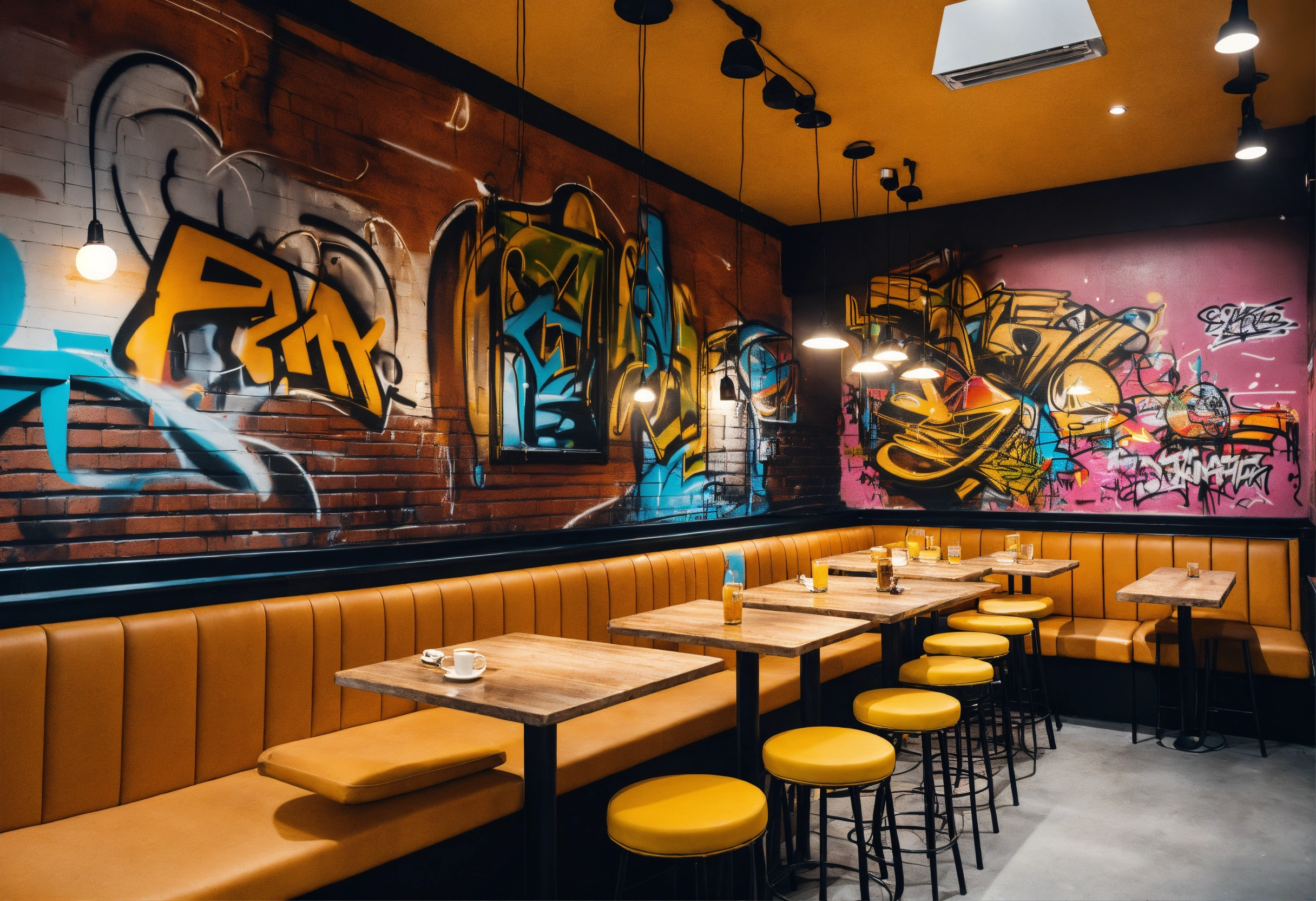 Lexica - Cafe interior design in modern hip-hop theme with graffiti's ...