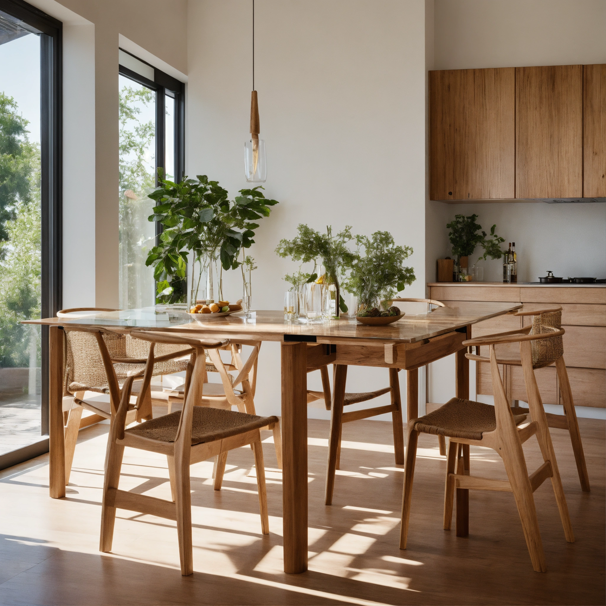 Lexica - A photo of a kitchen with a modern dining table. The table is ...